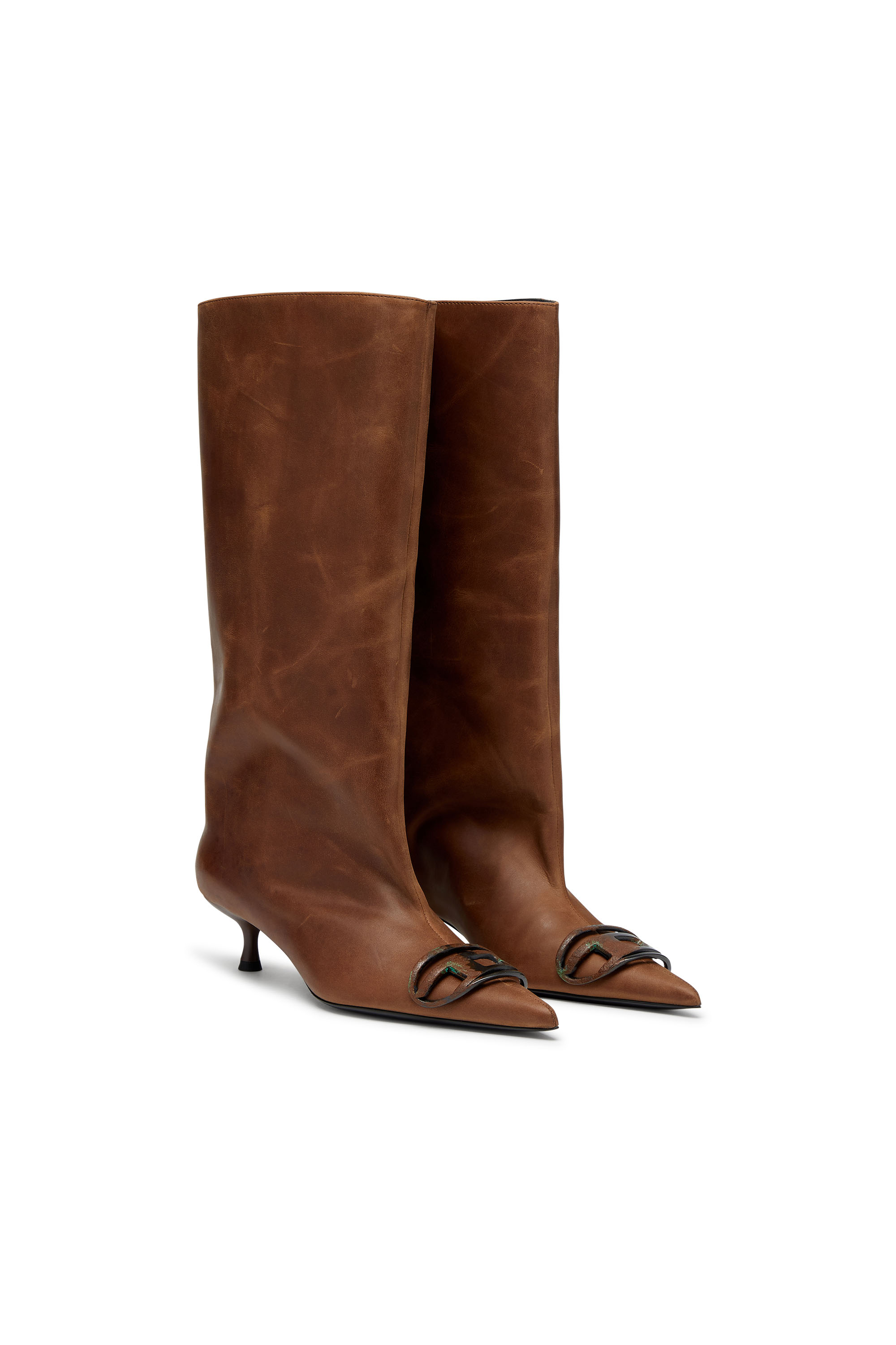 Diesel - D-VENUS 40 KB TUBE, Bottes hauteur genou en cuir huilé Femme in Marron - 2