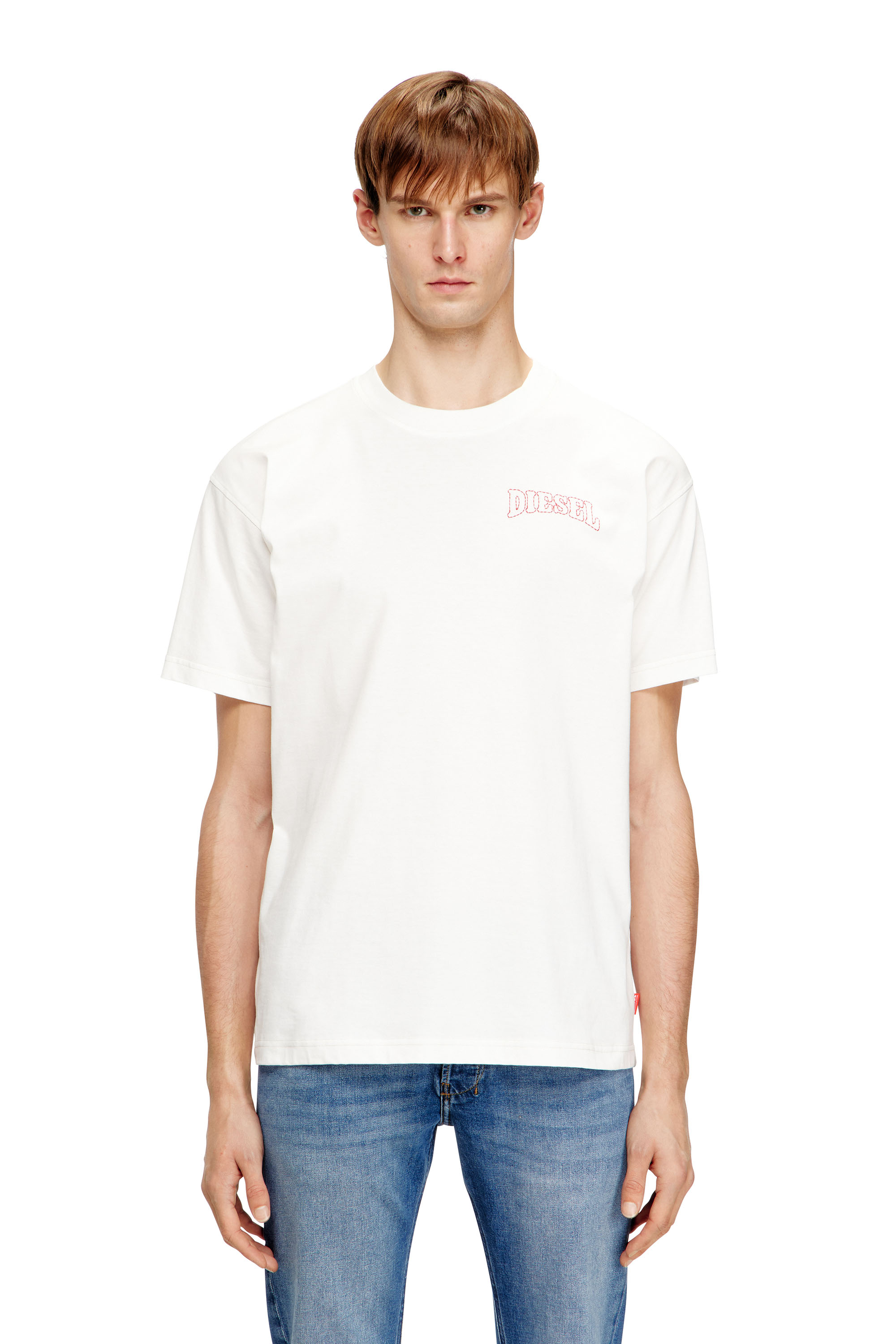 Diesel - T-NORM-V16, T-shirt r&eacute;guli&egrave;re en coton avec broderie Diesel Homme in Blanc - 3