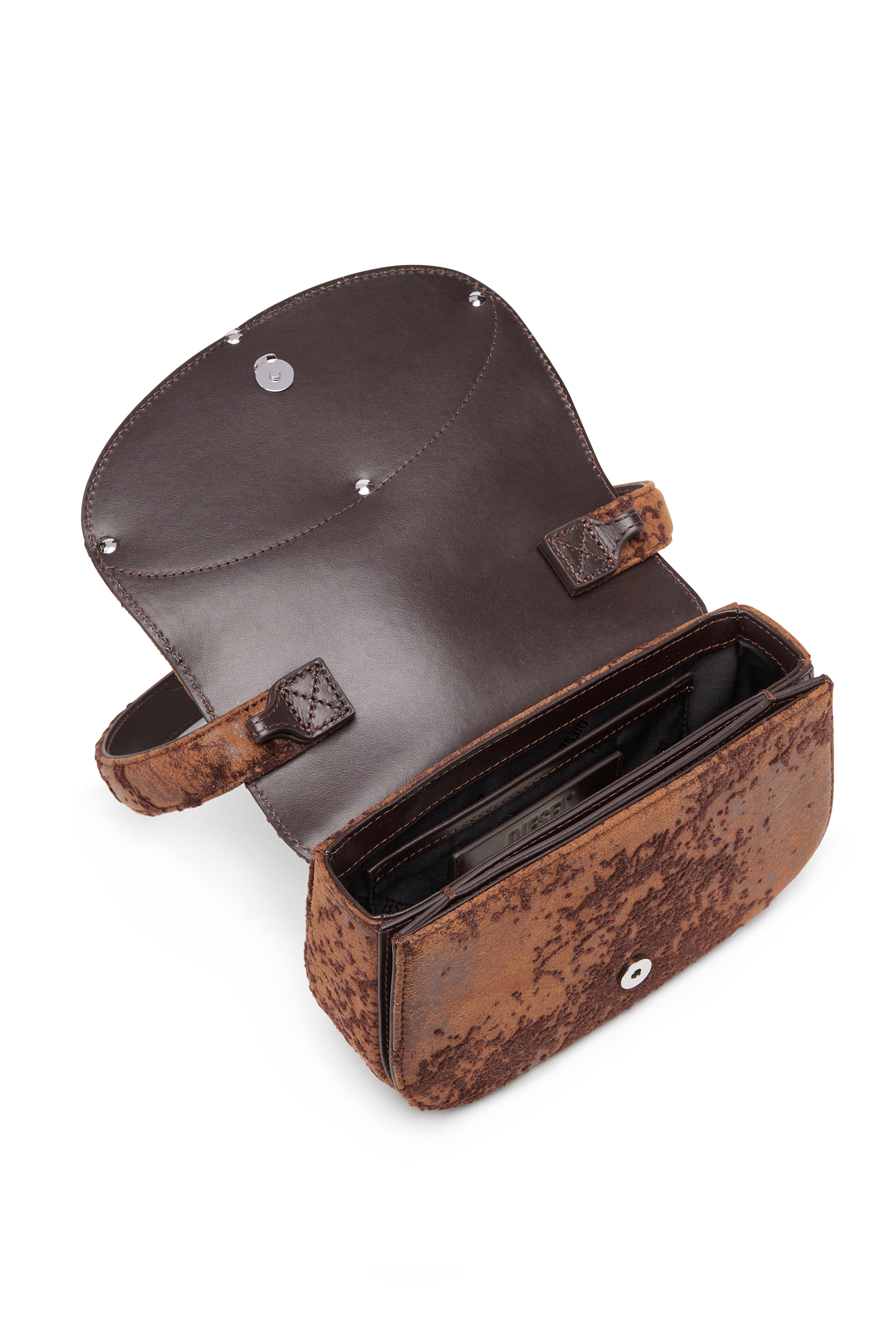 Diesel - 1DR, 1DR-Sac &agrave; bandouli&egrave;re iconique en tissu floqu&eacute; Femme in Marron - 4