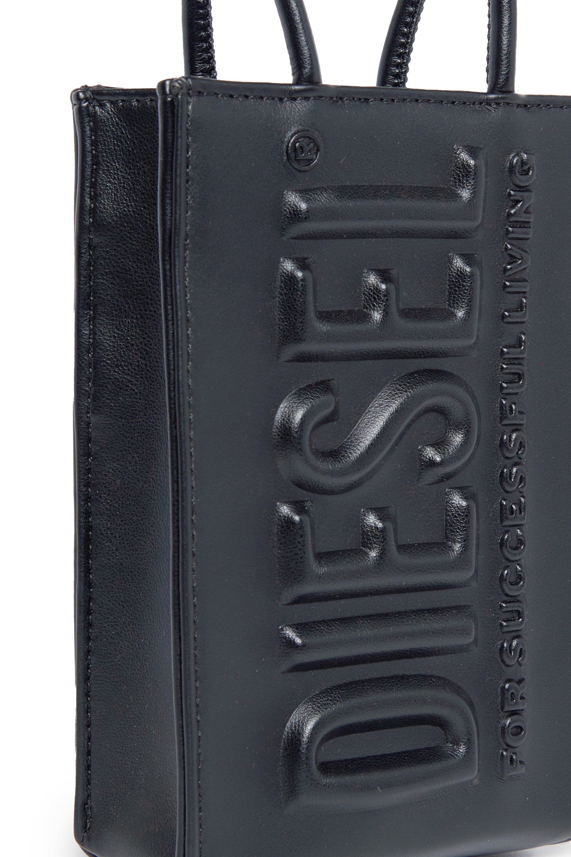 Diesel - DSL 3D SHOPPER MINI, Mini sac tote avec logo emboss&eacute; Femme in Noir - 4