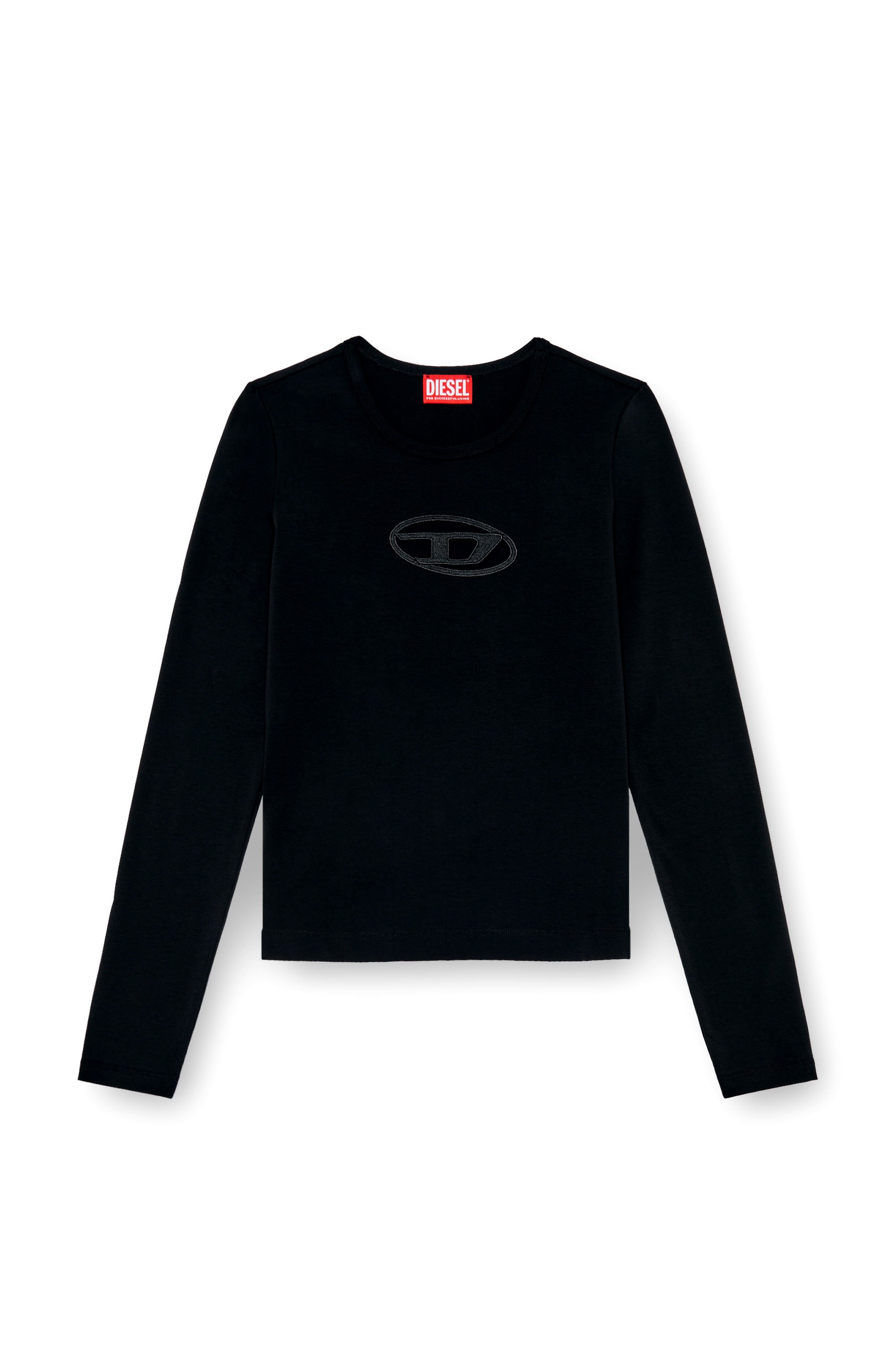 Diesel - T-ANGIE-LS, Woman's Long-sleeve T-shirt with cut-out logo in Black - 4