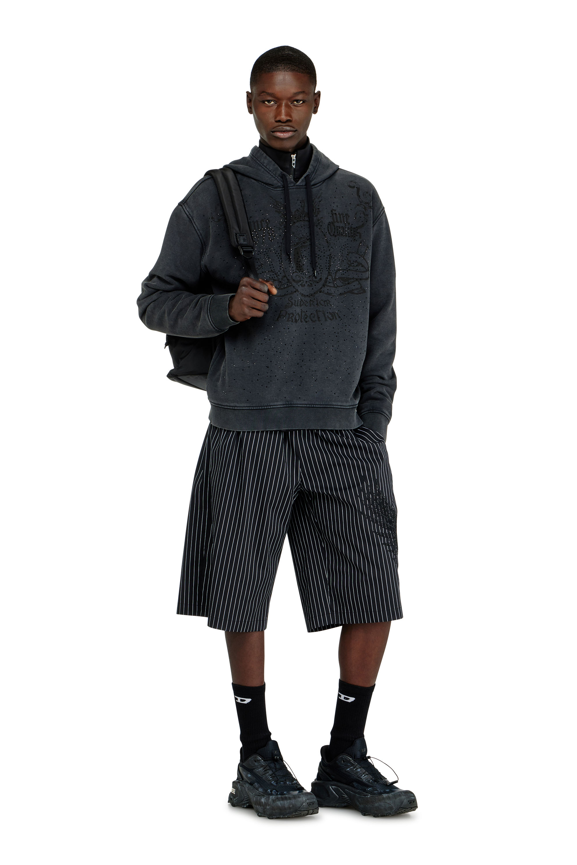 Diesel - S-NORM-HOOD-AA3, Man's Printed hoodie with rhinestone studs in Dark grey - 2