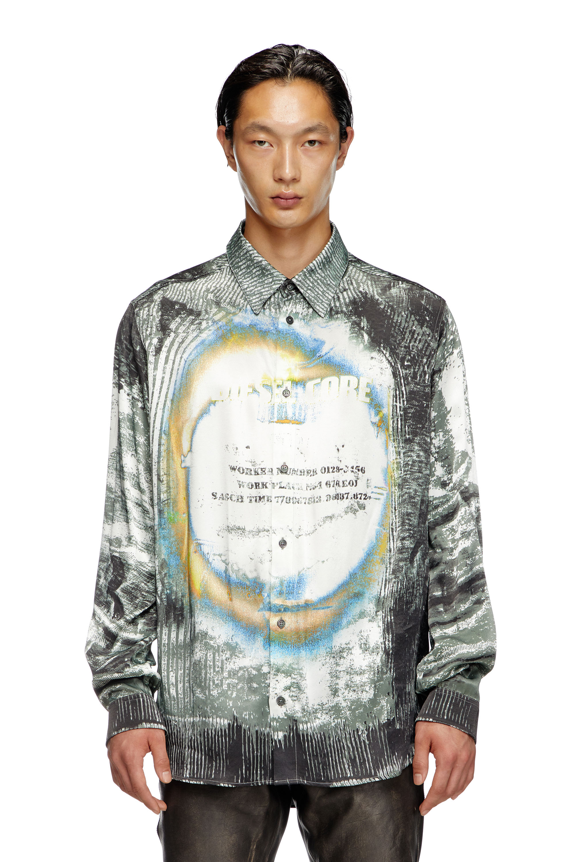 Diesel - S-GACY, Man's Fluid shirt with trompe l'oeil effects in Grey - 1