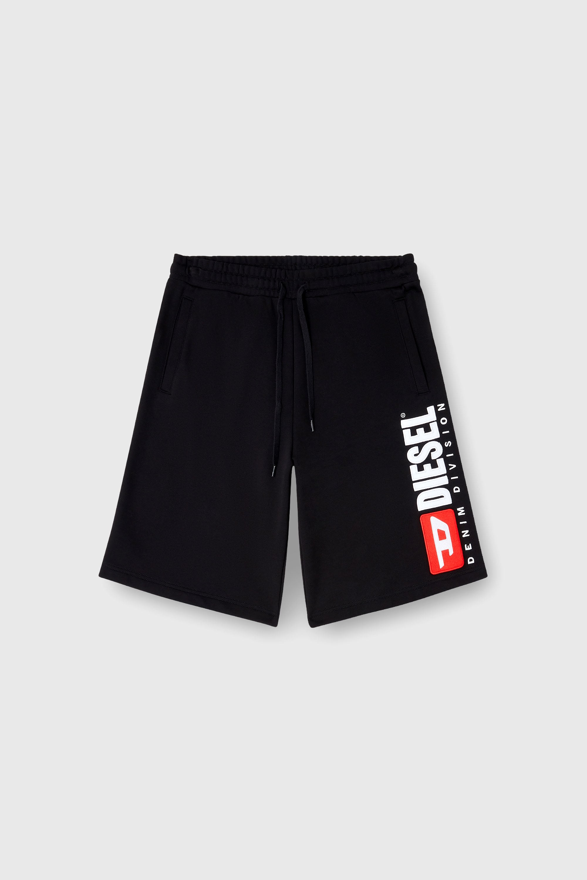 Diesel - P-CROW-DIV, Short en polaire avec maxi &eacute;cusson logo Homme in Noir - 2