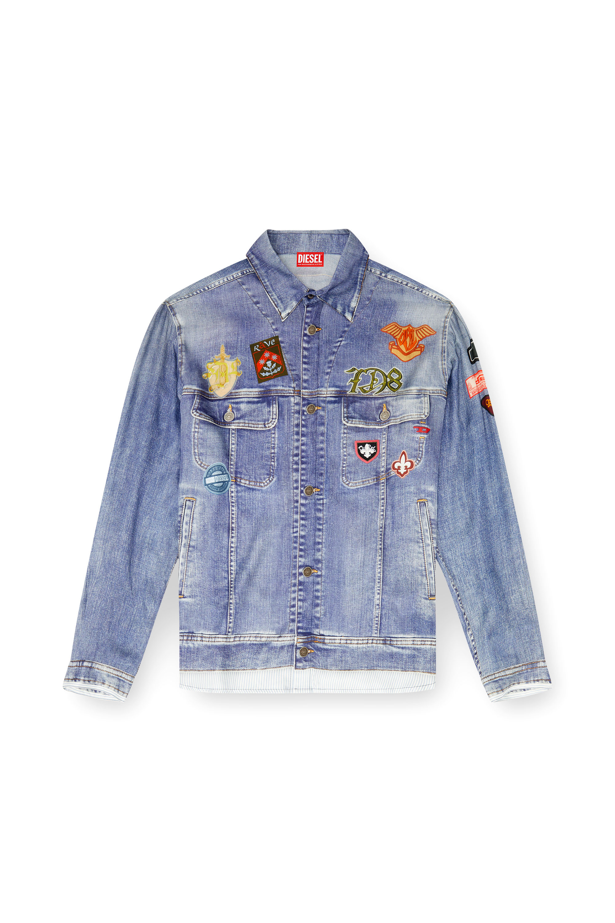 Diesel - S-SIMPLY-PATCH, Chemise satin&eacute;e &agrave; imprim&eacute; denim trompe-l'&oelig;il Homme in ToBeDefined - 3