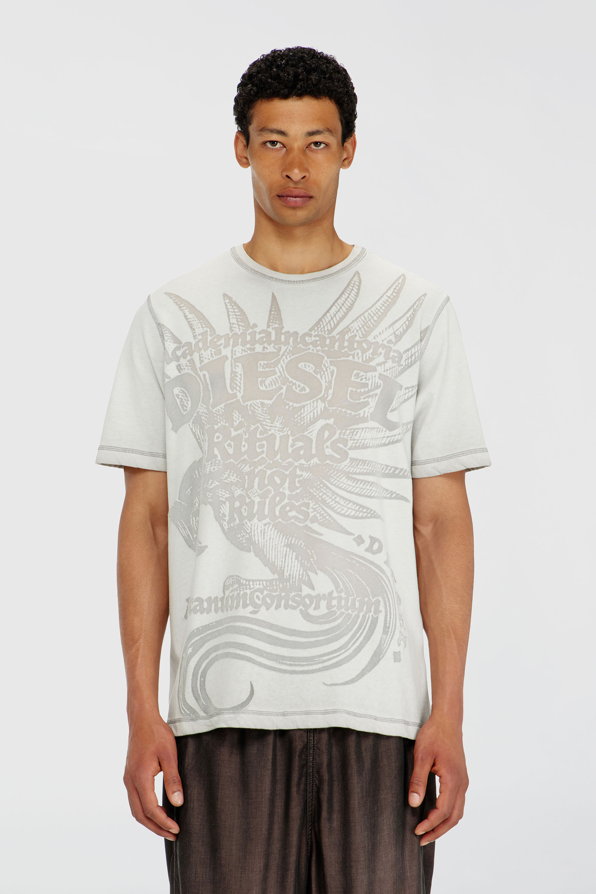 Diesel - T-RAWJUST-AA1, Man's Jersey T-shirt with embossed graphic in Light Grey - 1