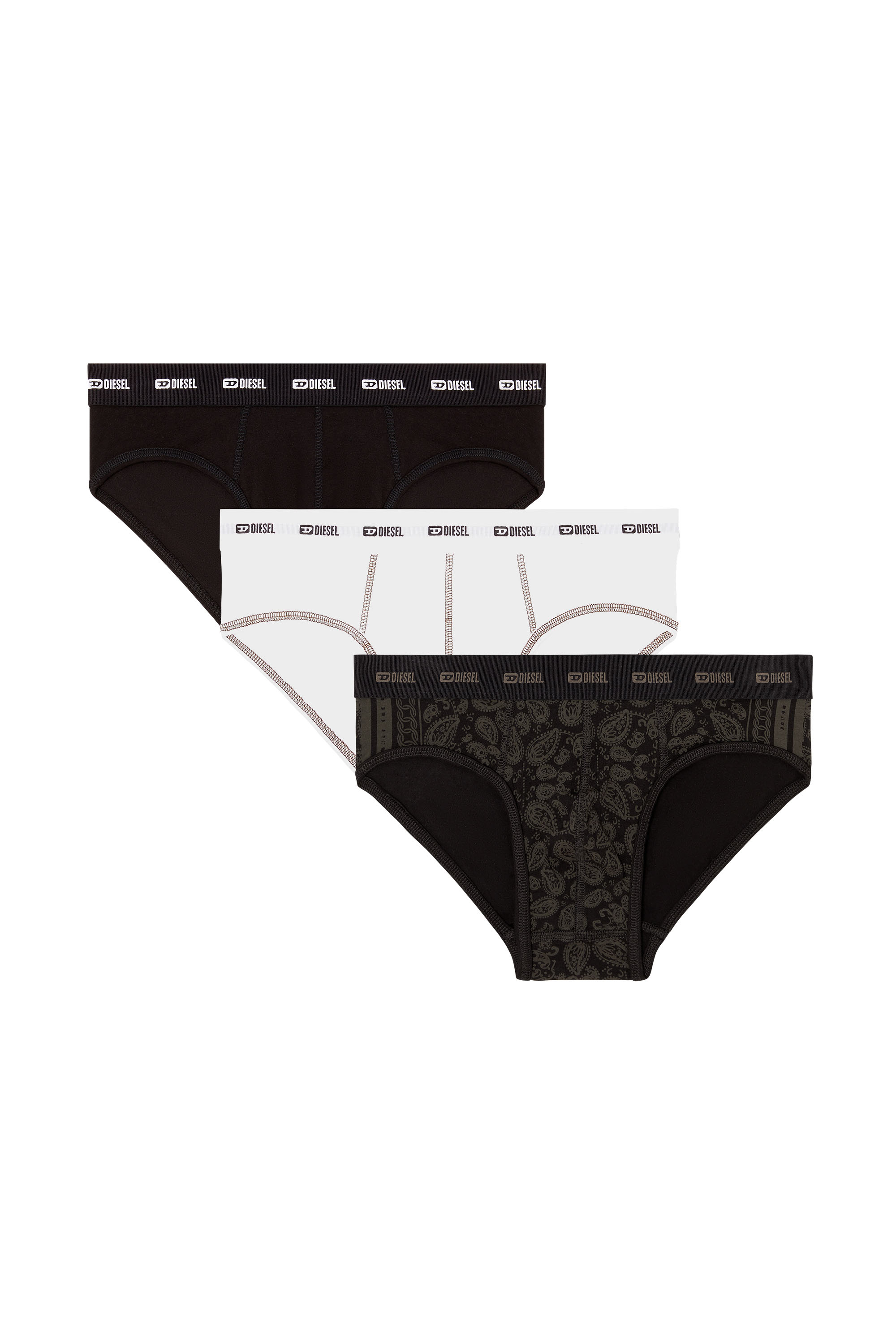 Diesel - ANDRE-UTLT-3PACK, Man's 3-pack stretch cotton briefs with Bandana print in Black/White - 4
