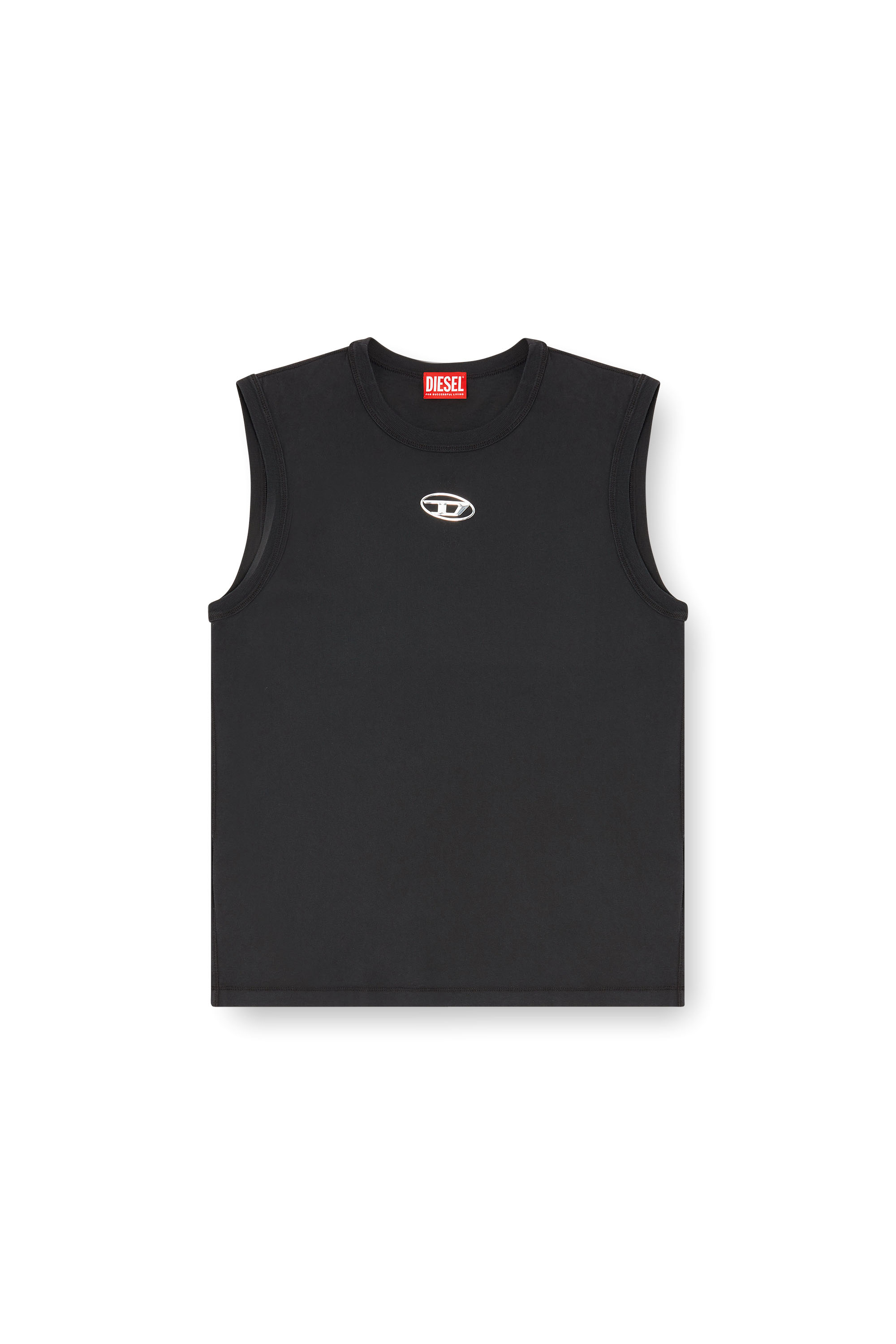 Diesel - T-BISCO-IOD, Haut en coton sans manches avec Ovale D métallique Homme in Noir - 3