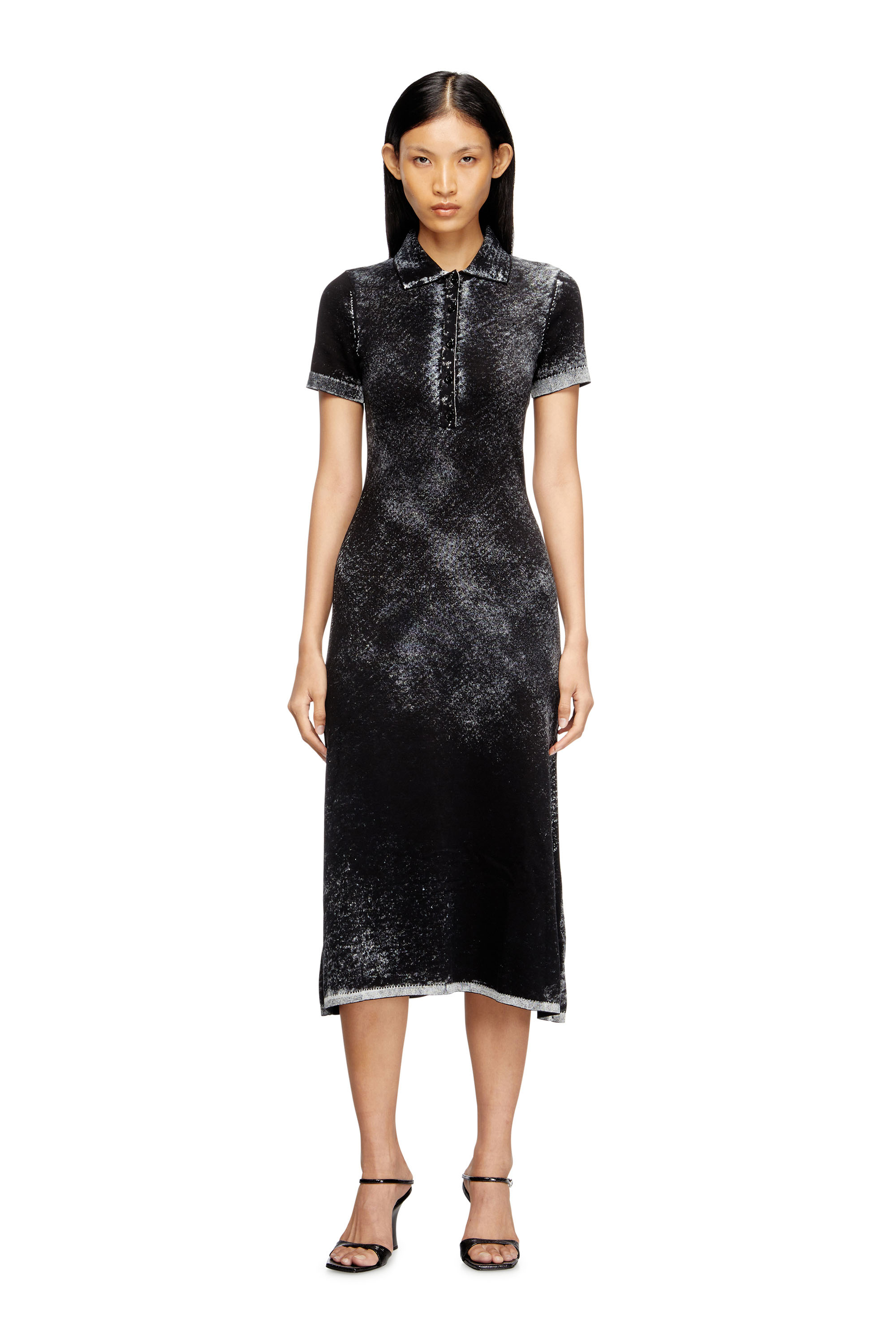 Diesel - M-LOURENS, Robe polo midi en maille à impression inversée Femme in Noir - 1