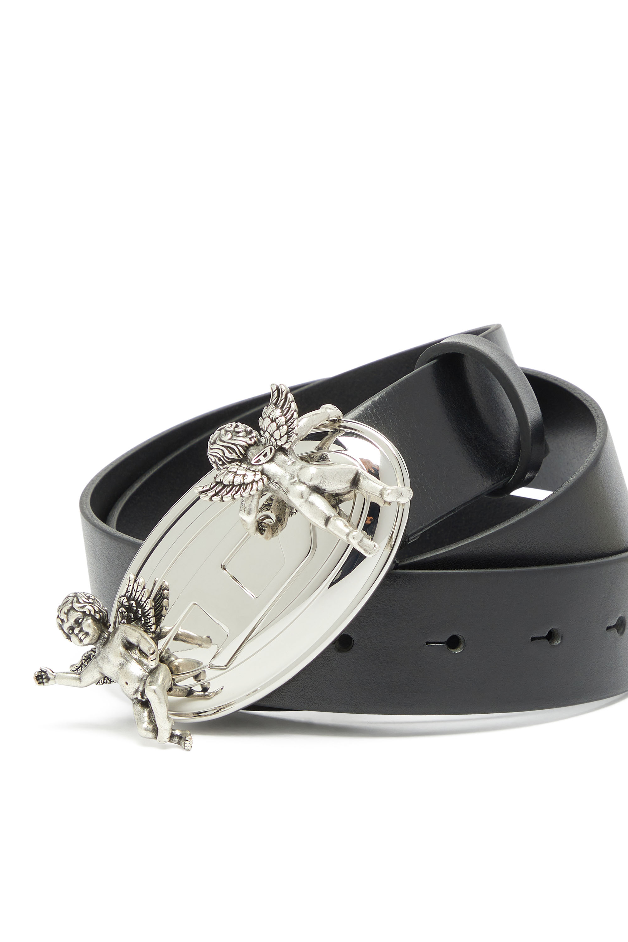 Diesel - B-OVAL ANGELS 35, Woman's 3.5cm leather belt with cherub Oval D buckle in Black - 3