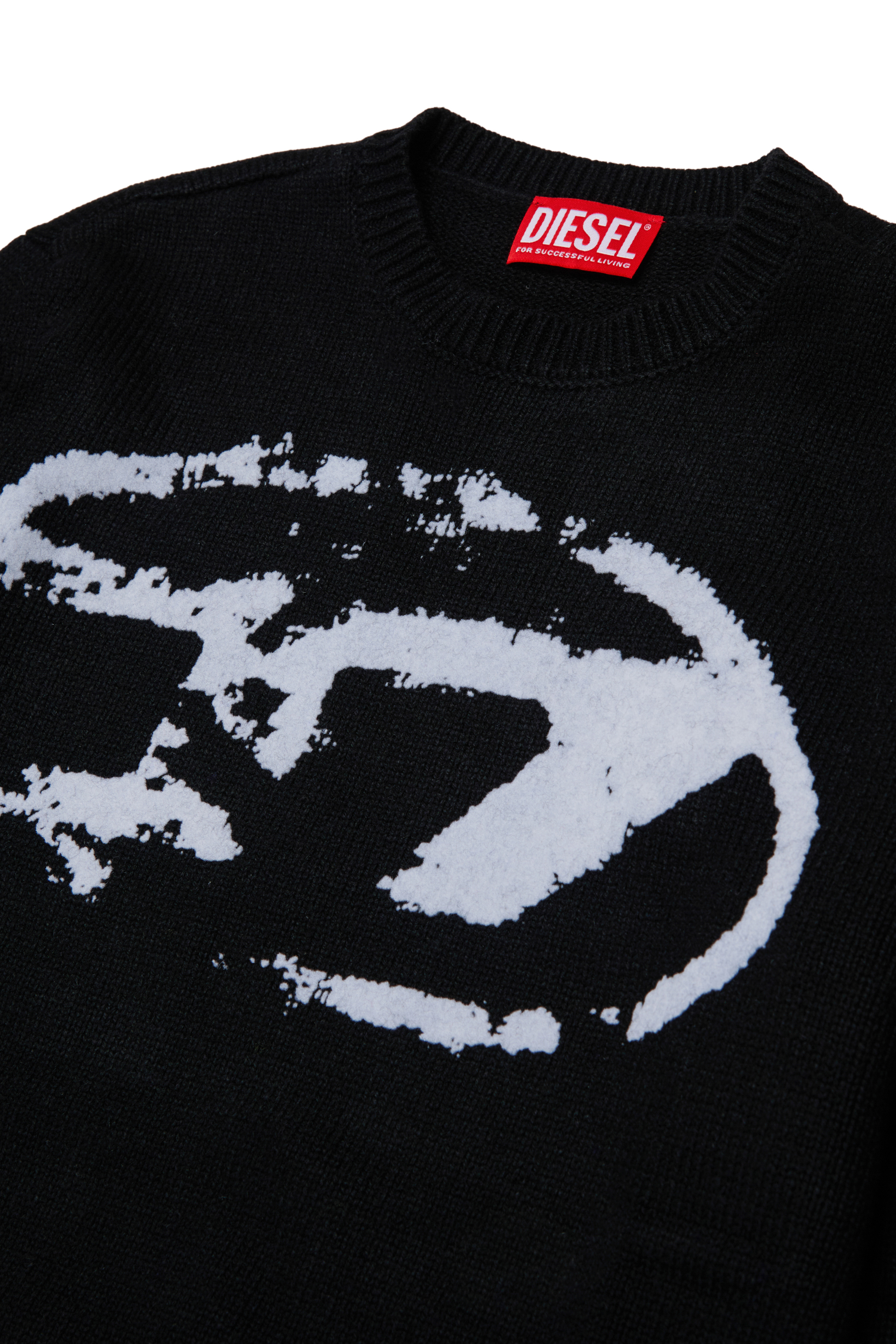 Diesel - KLEDI OVER, Pull ras-du-cou en laine mélangée avec imprimé Homme in Noir - 3