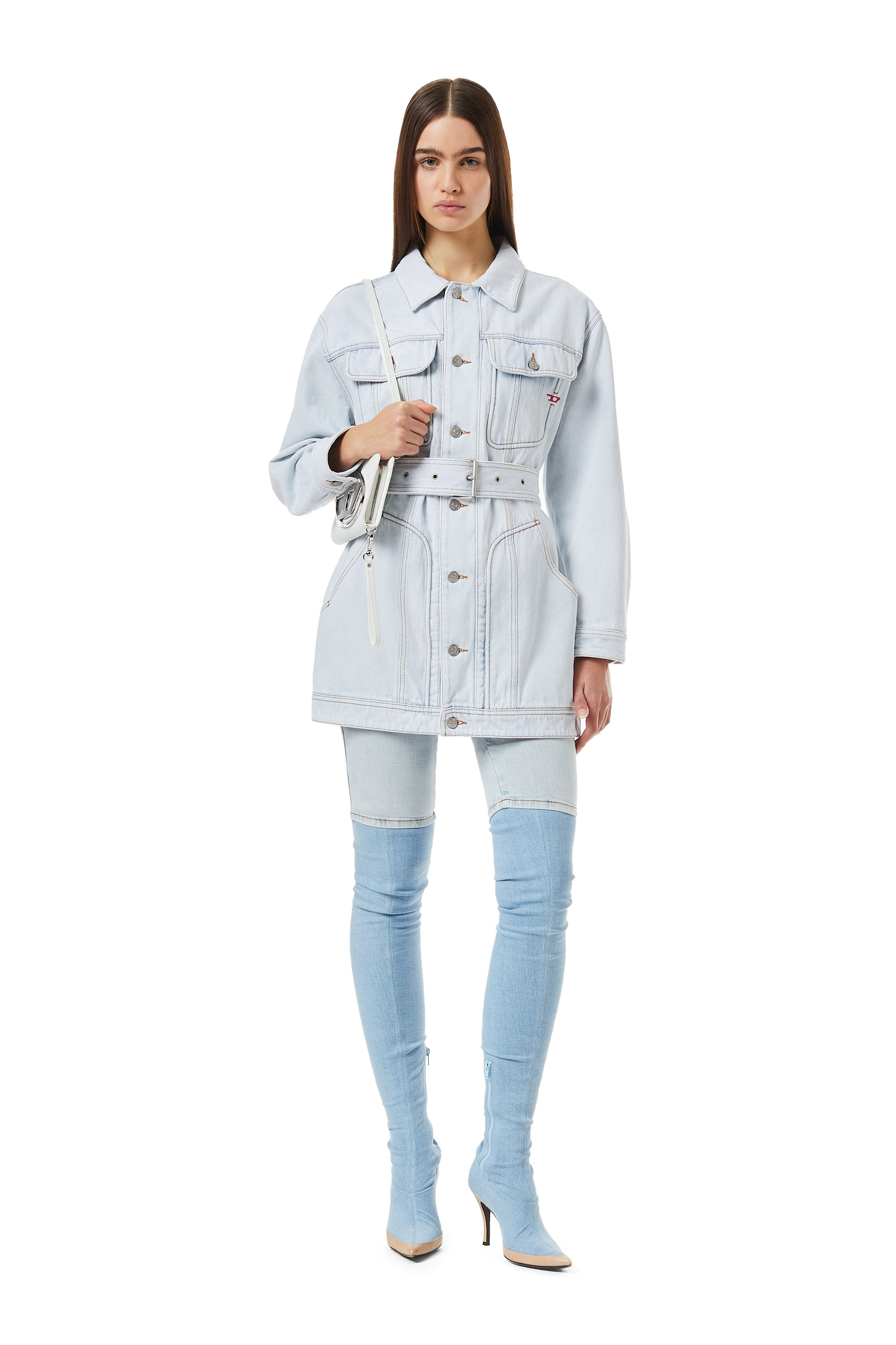 Diesel - DE-FLAMINIA TRUCKER COAT, Woman's Trucker coat in Light Blue - 1