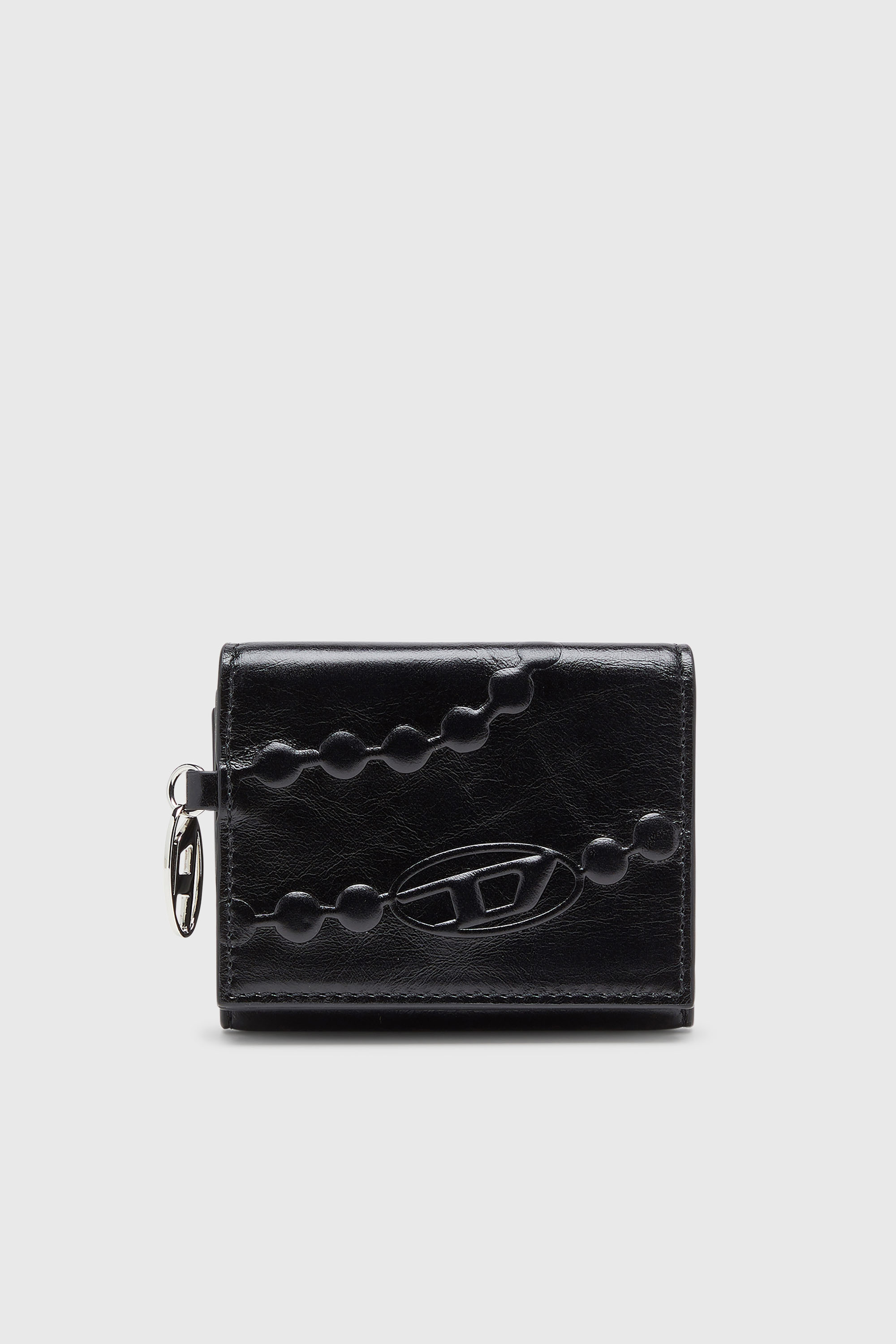 Portefeuille en cuir &agrave; trois volets avec motif emboss&eacute;