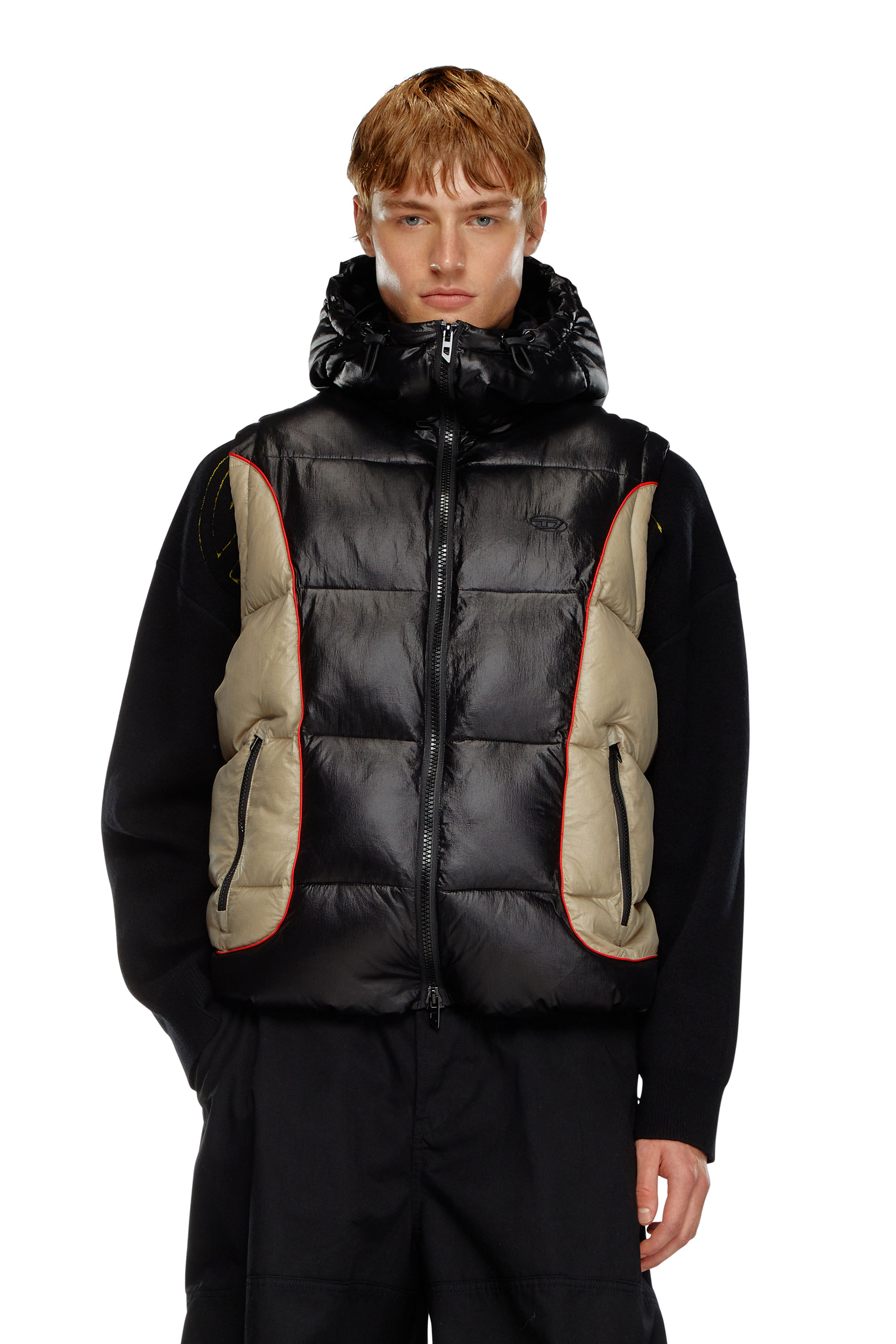 Diesel - W-OSTEND-SL, Gilet doudoune à capuche en ripstop brillant Homme in Polychrome - 1