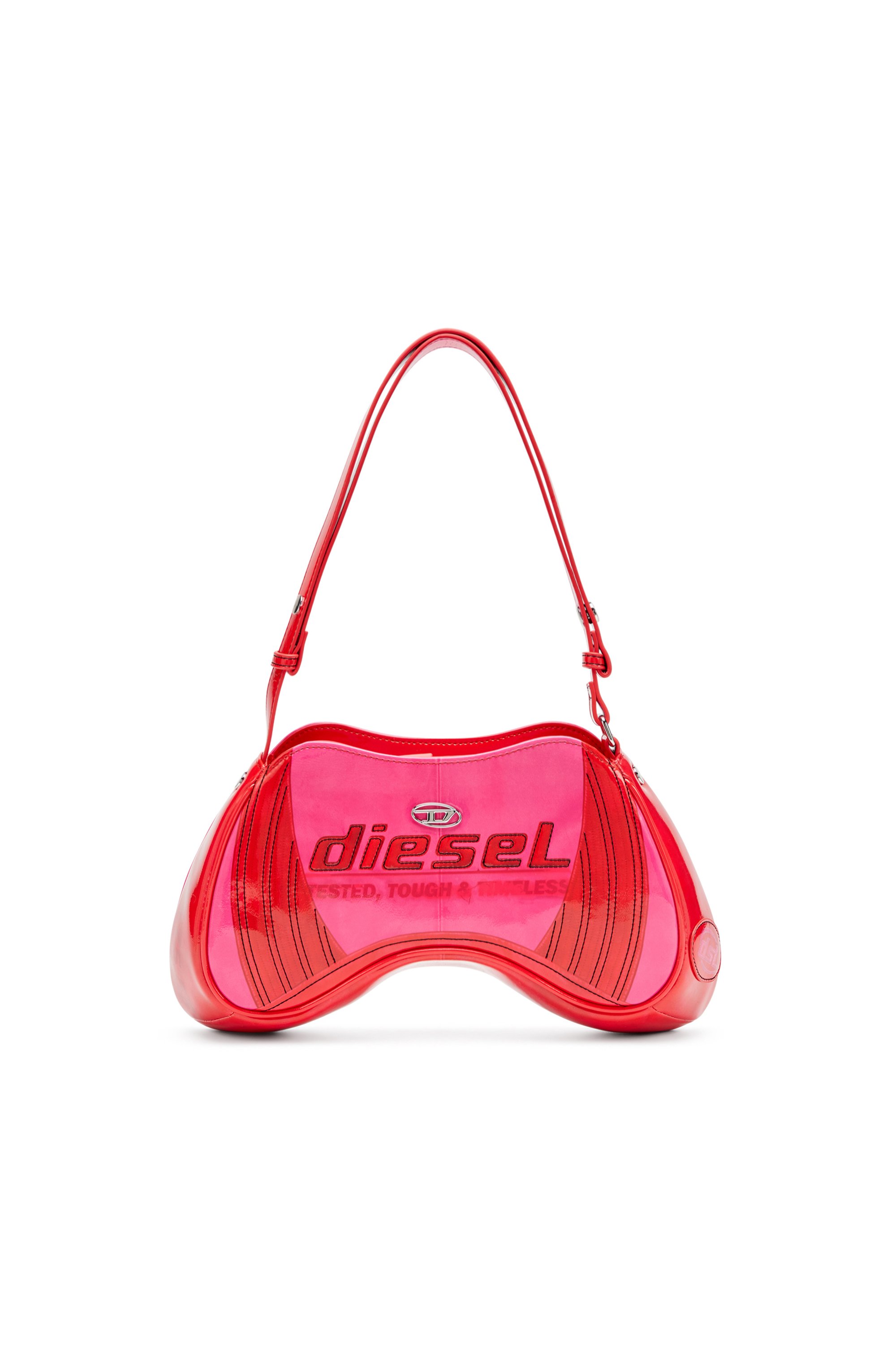 Diesel - PLAY SHOULDER, Sac à bandoulière brillant avec détails de motard Femme in Rose - 1