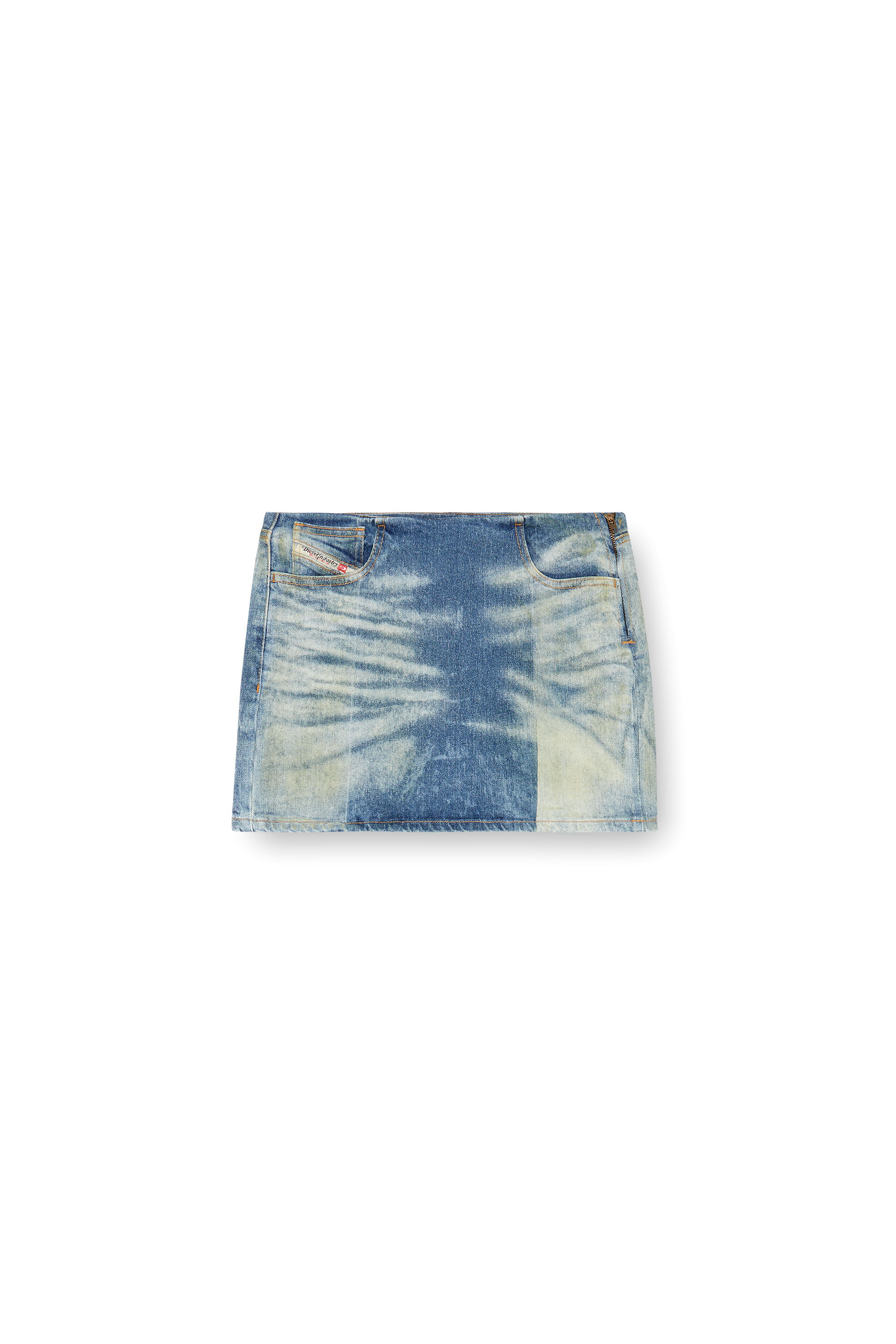 Diesel - DE-PRA-MINI-FSF, Mini-jupe en denim avec plis solarisés Femme in Bleu - 3