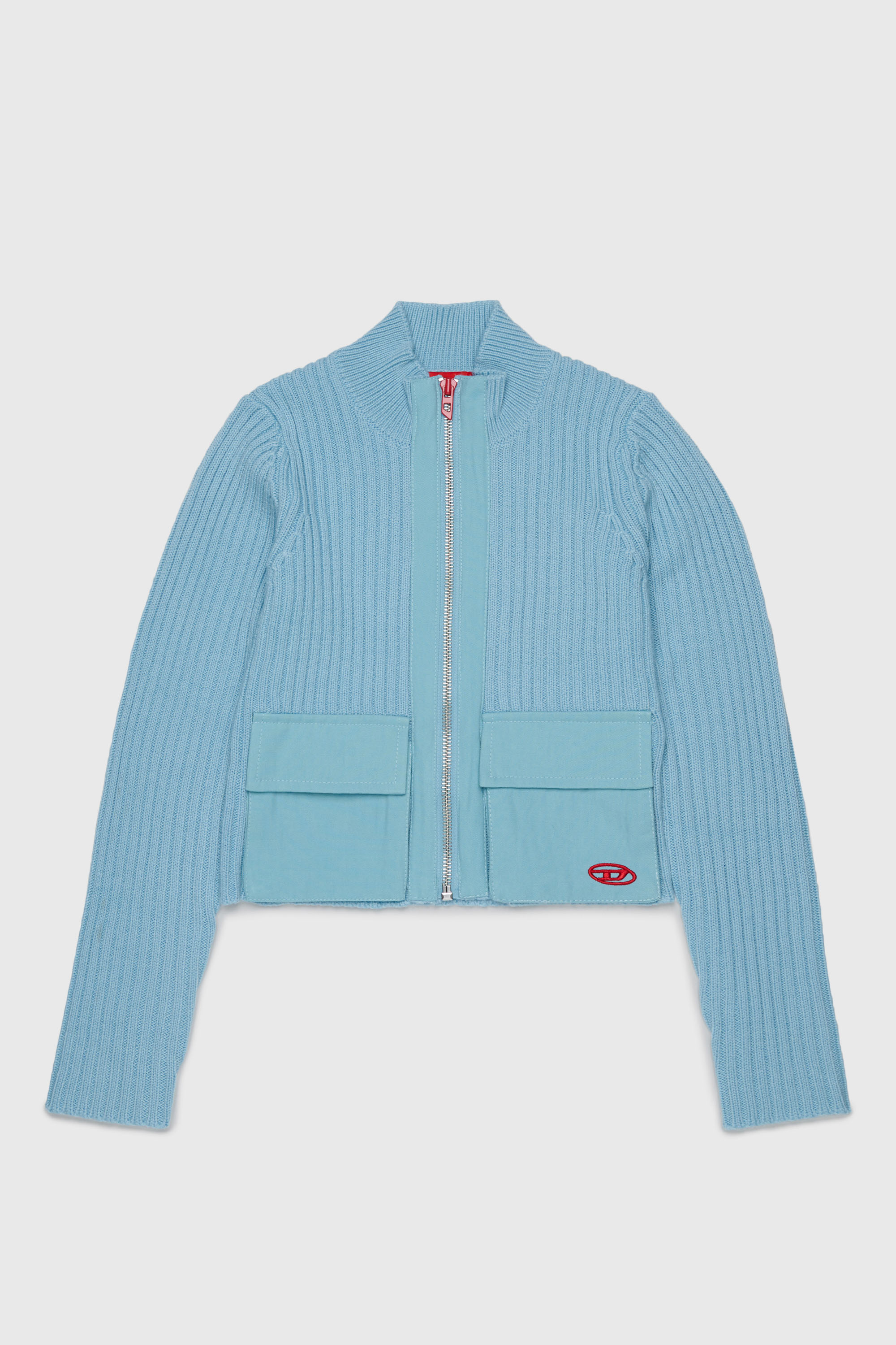 Diesel - KAMMY, Gilet zipp&eacute; en laine m&eacute;lang&eacute;e avec poches Femme in Bleu - 1