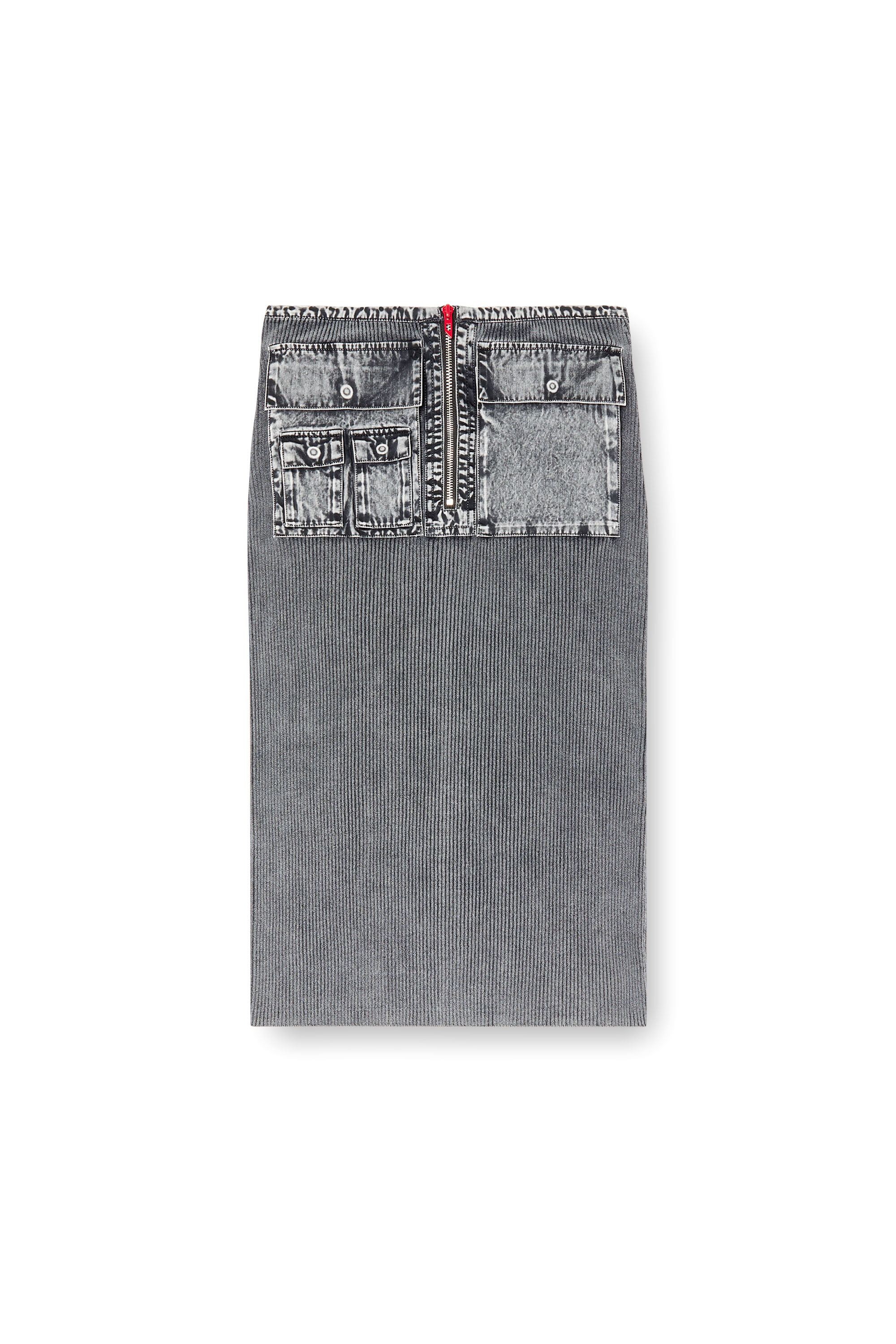 Diesel - M-MERYN, Jupe midi en maille avec poches cargo en denim Femme in Gris - 2