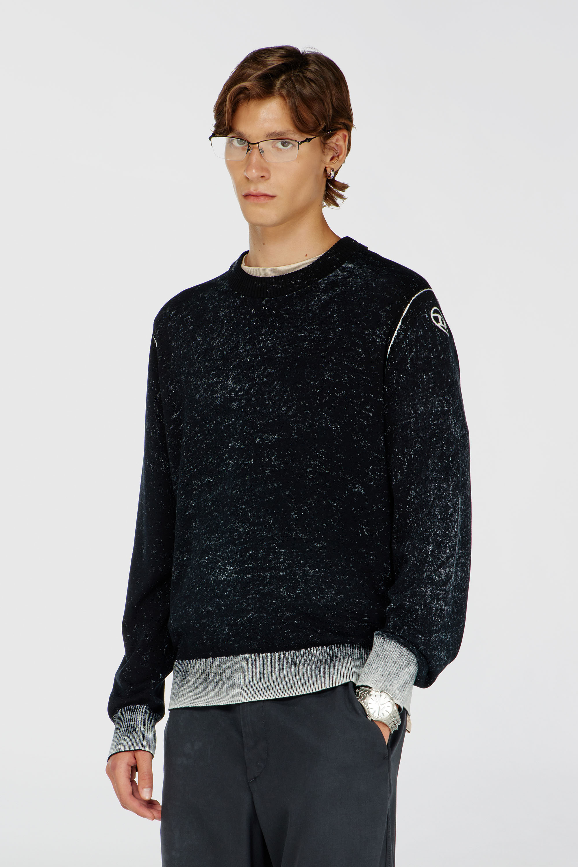 Diesel - K-LARENCE-B, Pull en coton avec imprim&eacute; invers&eacute; Homme in Noir - 3