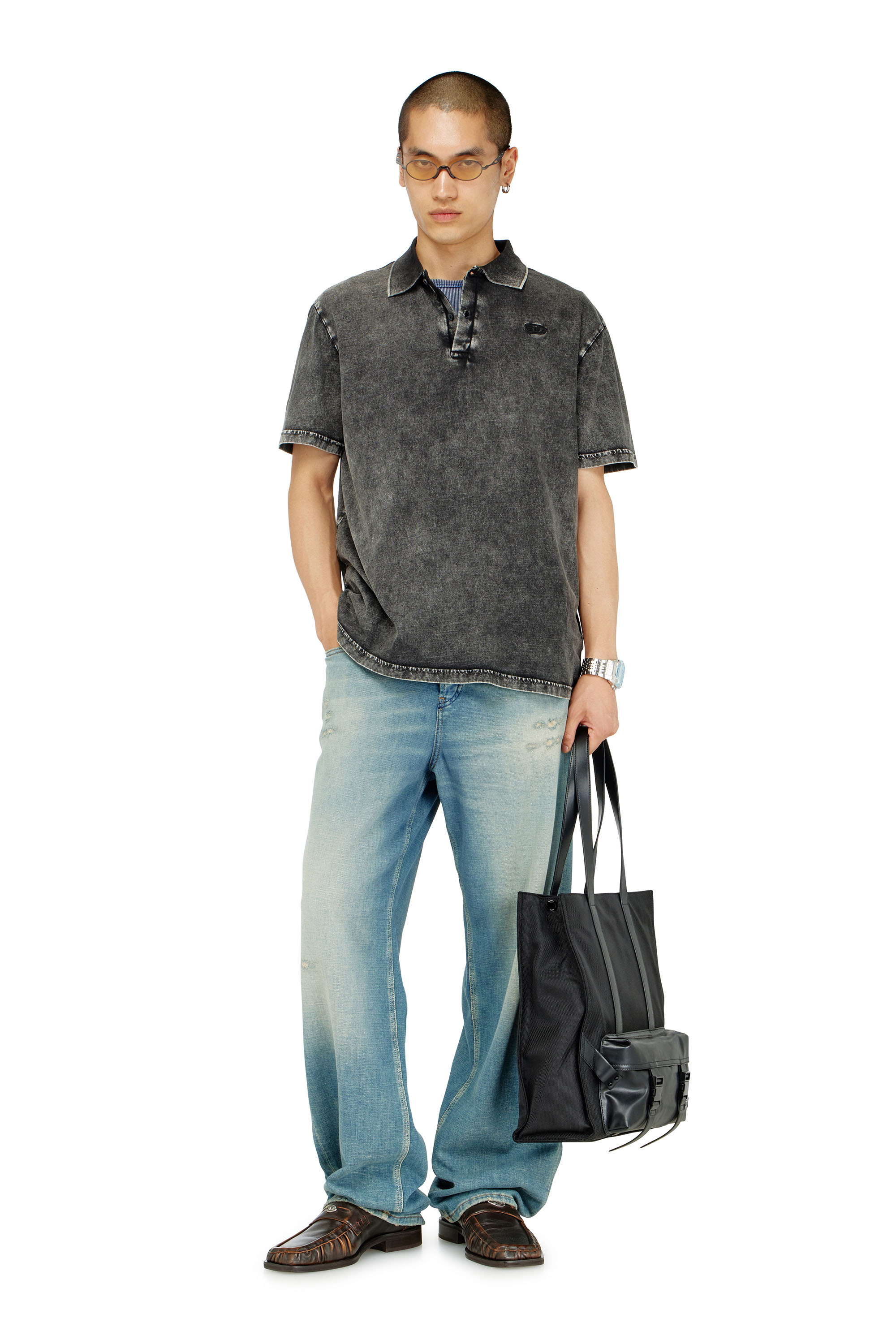Diesel - T-REJUST-NC-DEN, Polo en jersey effet denim Homme in Gris - 1
