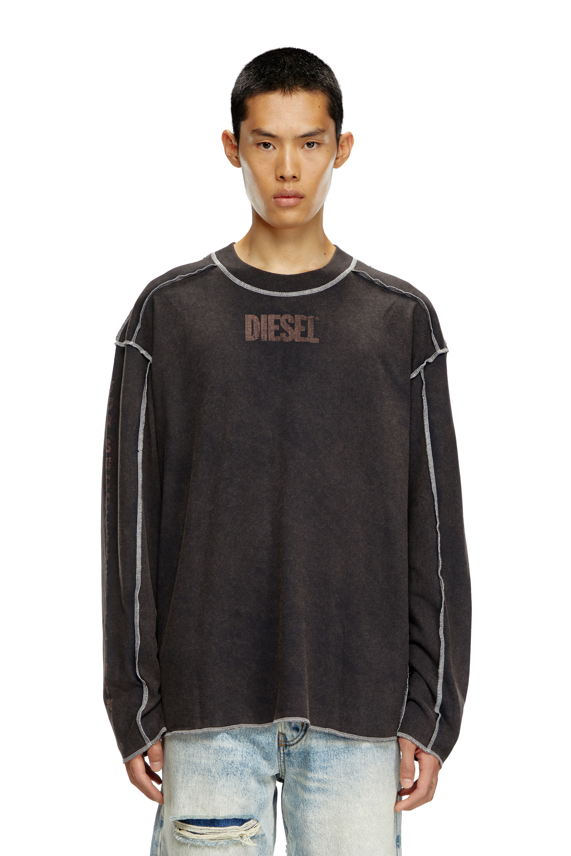 Diesel - T-CRAOR-LS, T-shirt à manches longues avec effet « inside-out » Homme in Gris - 6