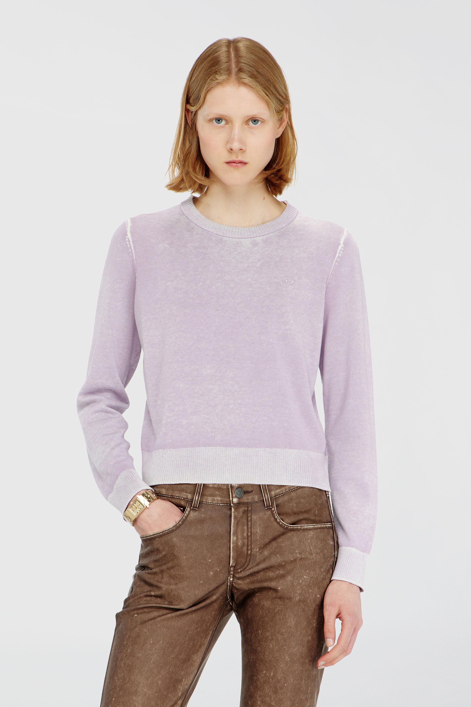 Diesel - M-LOVRE, Pull avec impression invers&eacute;e d&eacute;lav&eacute;e Femme in Violet - 1