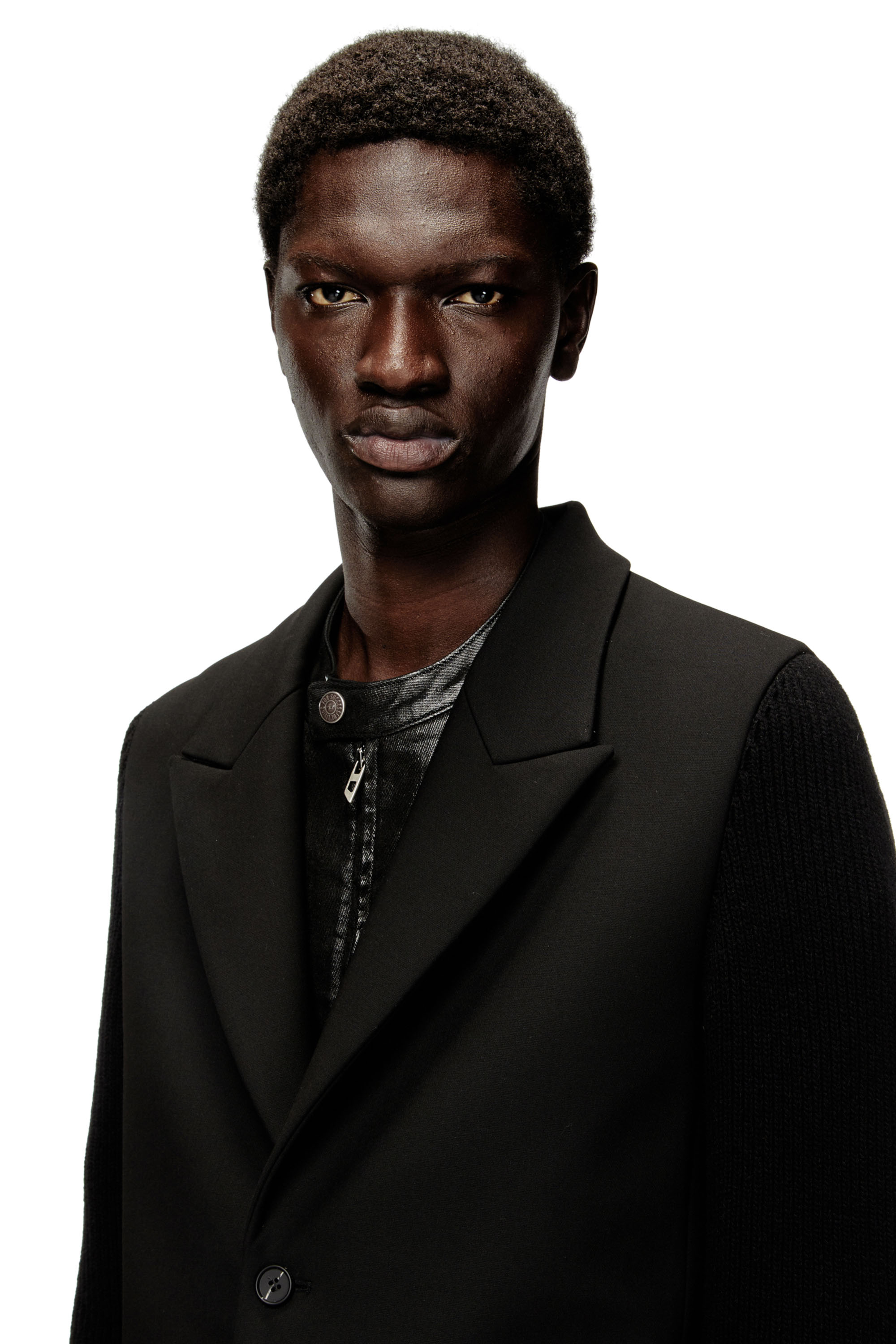 Diesel - W-YARD, Manteau en tissu tailleur et maille côtelée Homme in Noir - 5