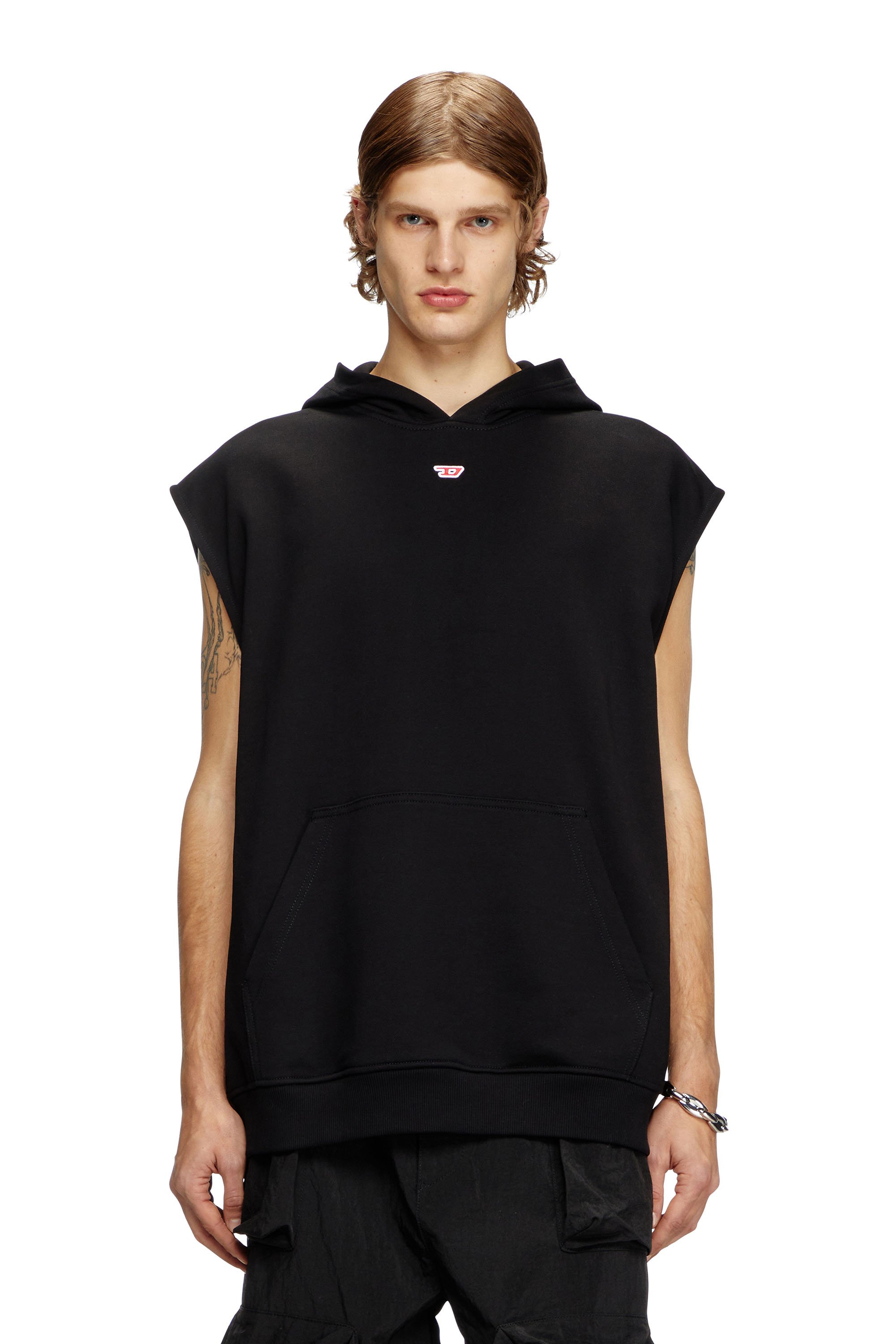 Diesel - S-BOXT-SL-D, Sweat-shirt à capuche sans manches avec logo D Homme in Noir - 1