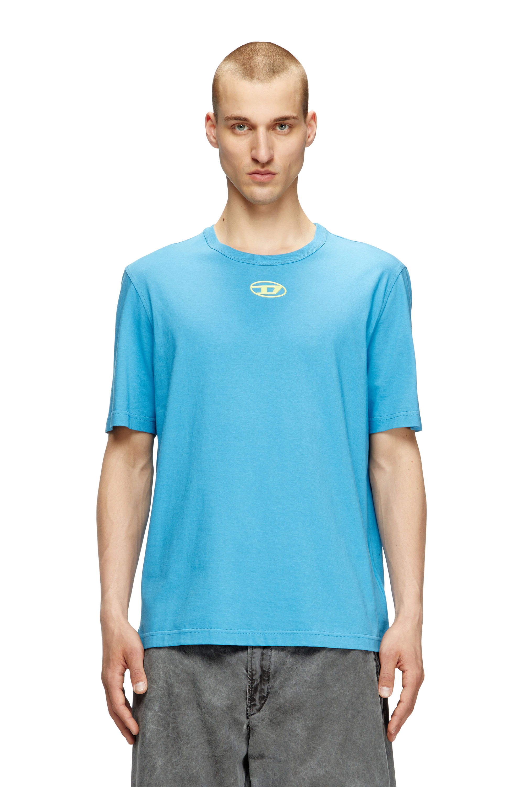 Diesel - T-ADJUST-OD, T-shirt avec logo Oval D métallisé Homme in Bleu - 3