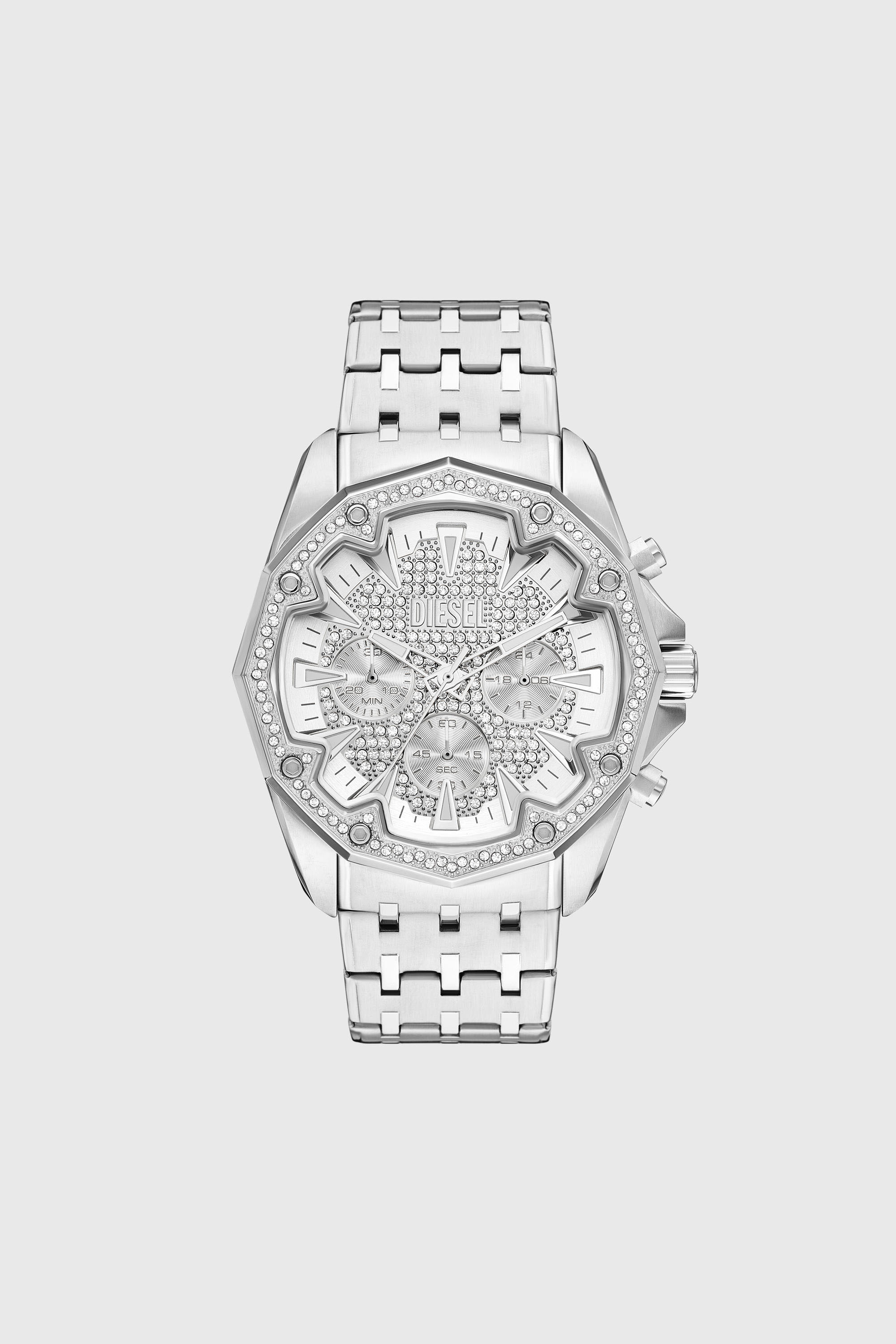 Diesel - DZ4734 WATCH, Montre Stinger en acier inoxydable sertie de pav&eacute; Homme in Gris argent&eacute; - 1