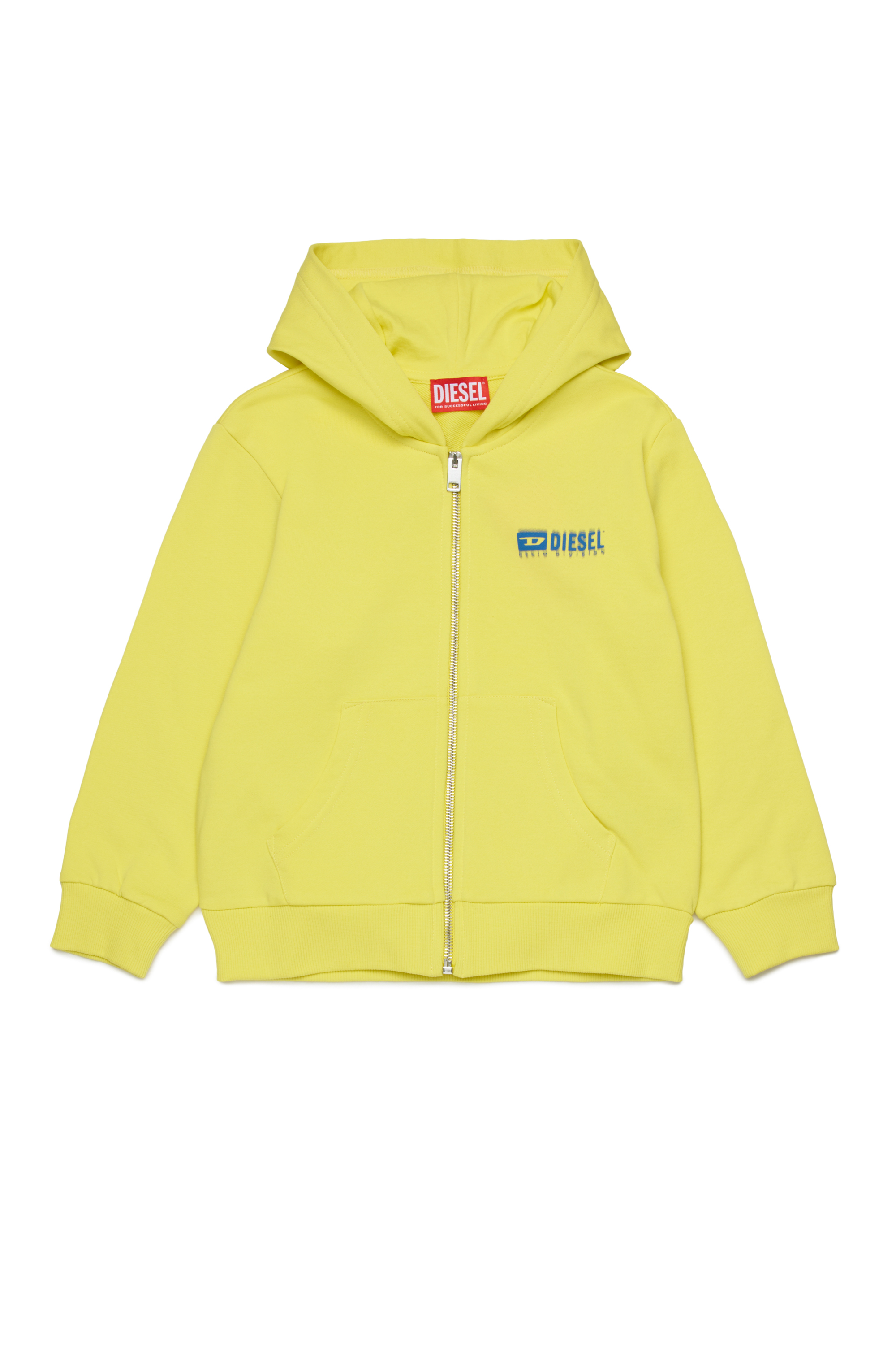 Diesel - SVOUGZIP OVER, Sweat-shirt à capuche zippé avec logo taché Homme in Jaune - 1