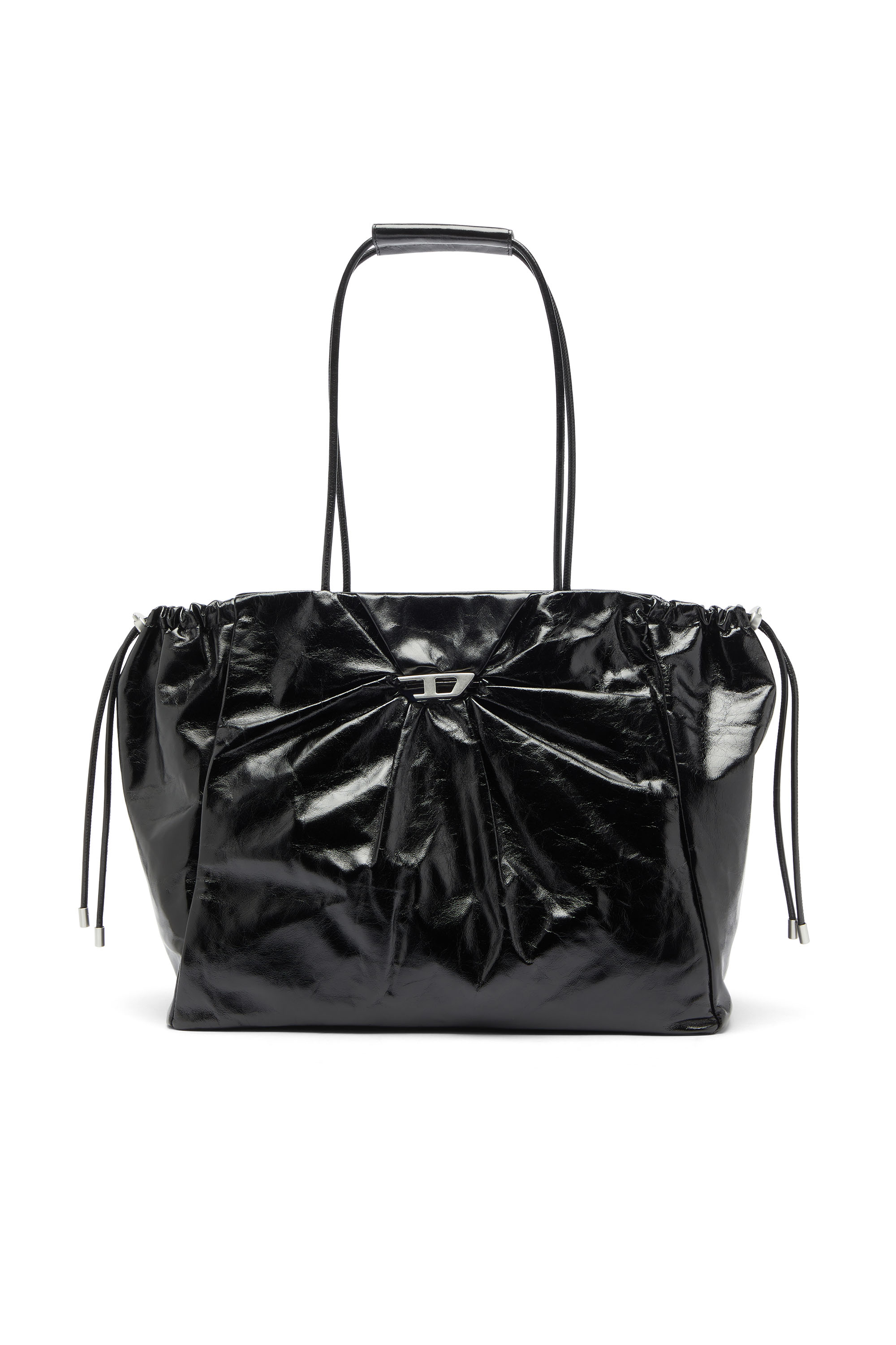 Diesel - SCRUNCH-D TOTE E/W, Scrunch-D - Sac cabas en cuir brillant effet froiss&eacute; Femme in Noir - 1