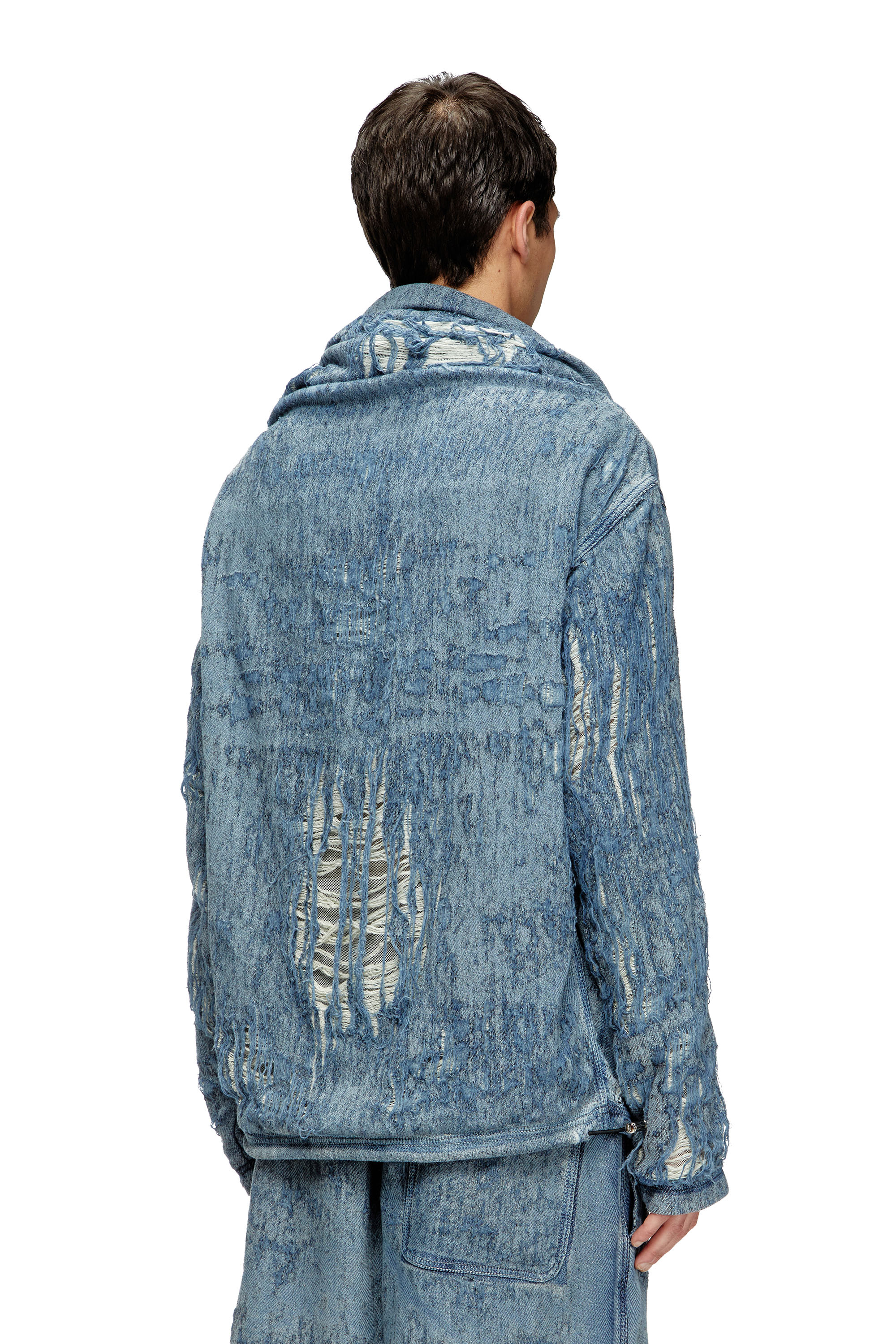 Diesel - D-UMBRIX-FSG, Pull en denim jacquard ultra-destroyed Homme in Bleu - 4