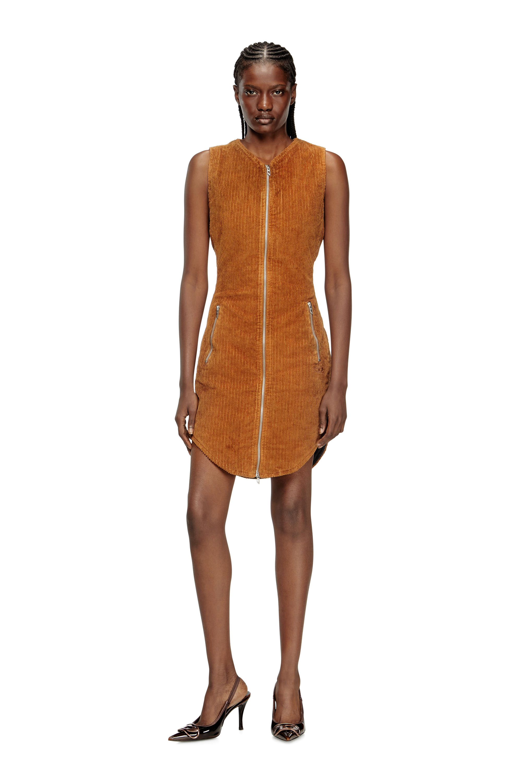 Diesel - D-ENEA, Mini robe en coton avec fermeture éclair à l'avant Femme in Marron - 2