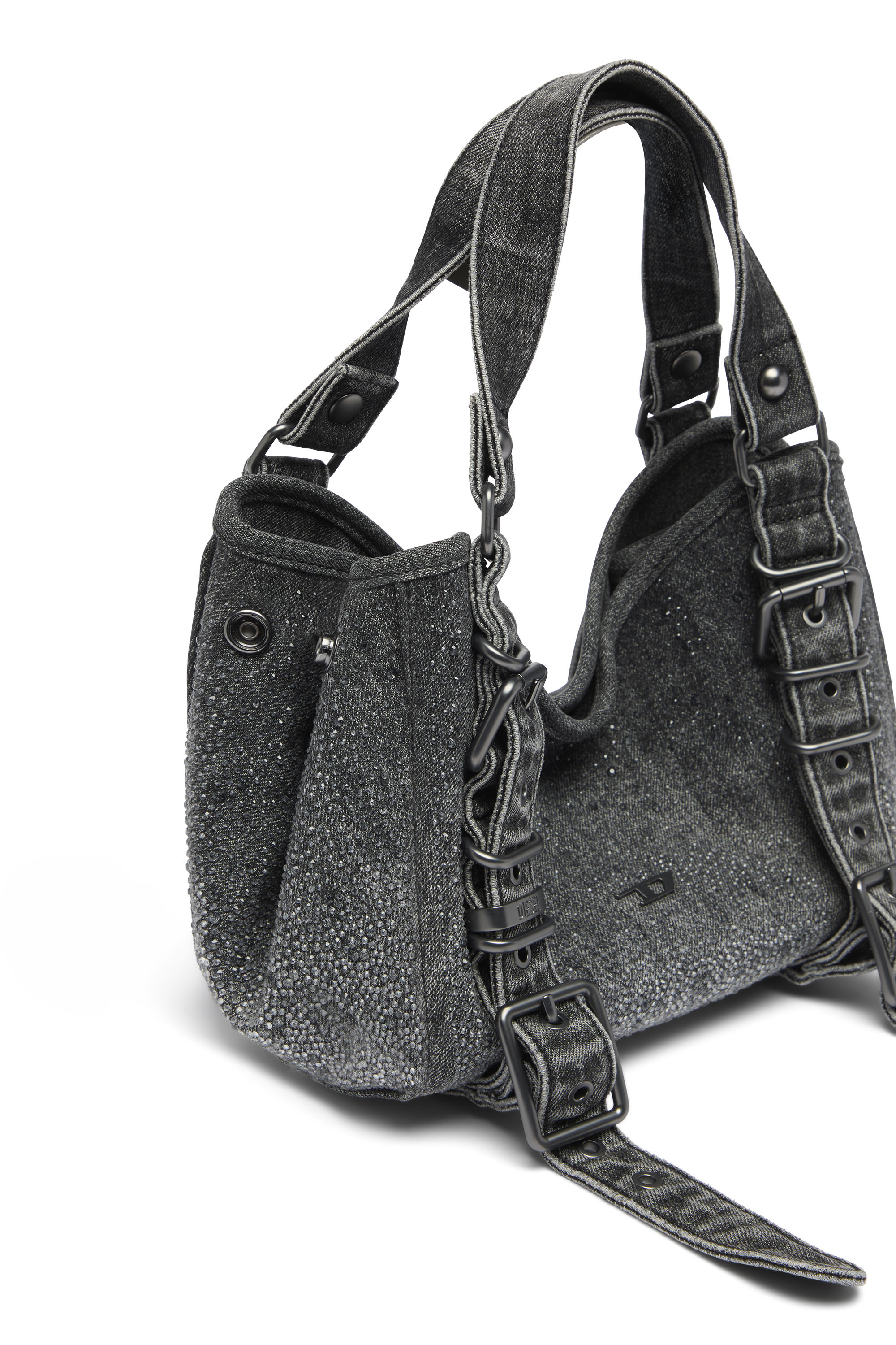 Diesel - D-ONE TOPHANDLE S, D-One-Sac small &agrave; poign&eacute;e sup&eacute;rieure en denim solaris&eacute; orn&eacute; de cristaux Femme in Noir - 5