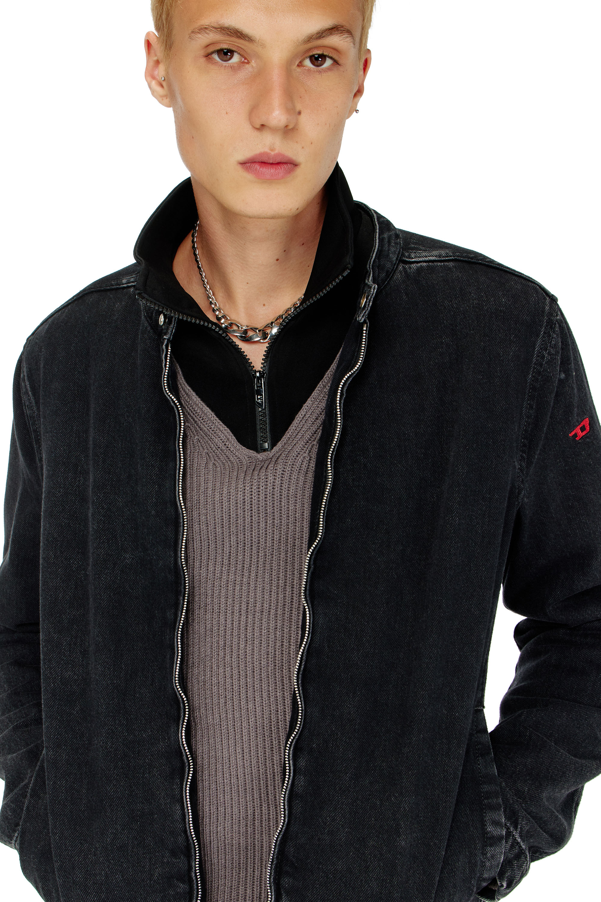 Diesel - D-GLORY, Blouson moto en denim lav&eacute; propre Homme in Noir - 5