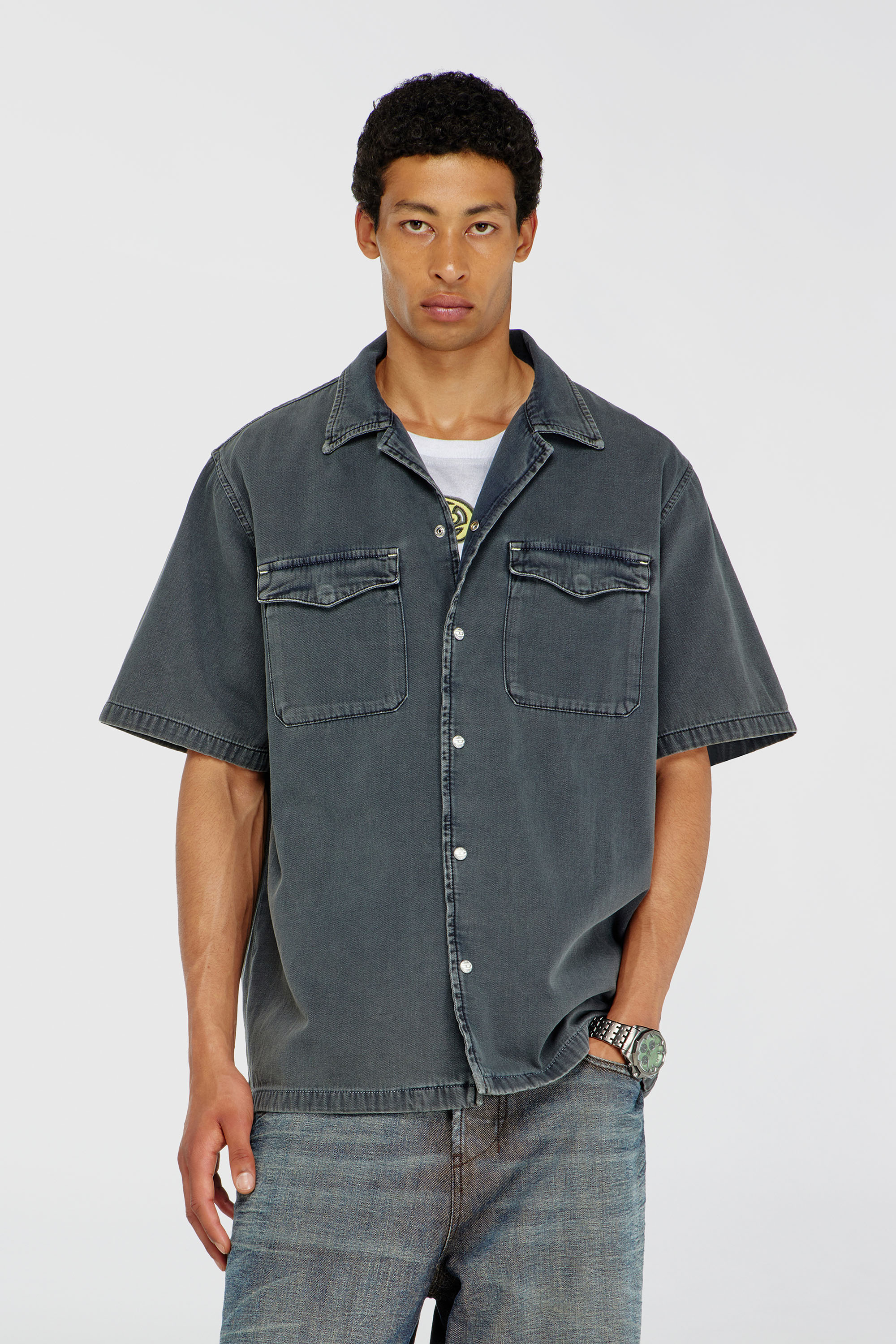 Diesel - D-NABIL-P, Chemise bowling en denim color&eacute; Homme in Gris - 3