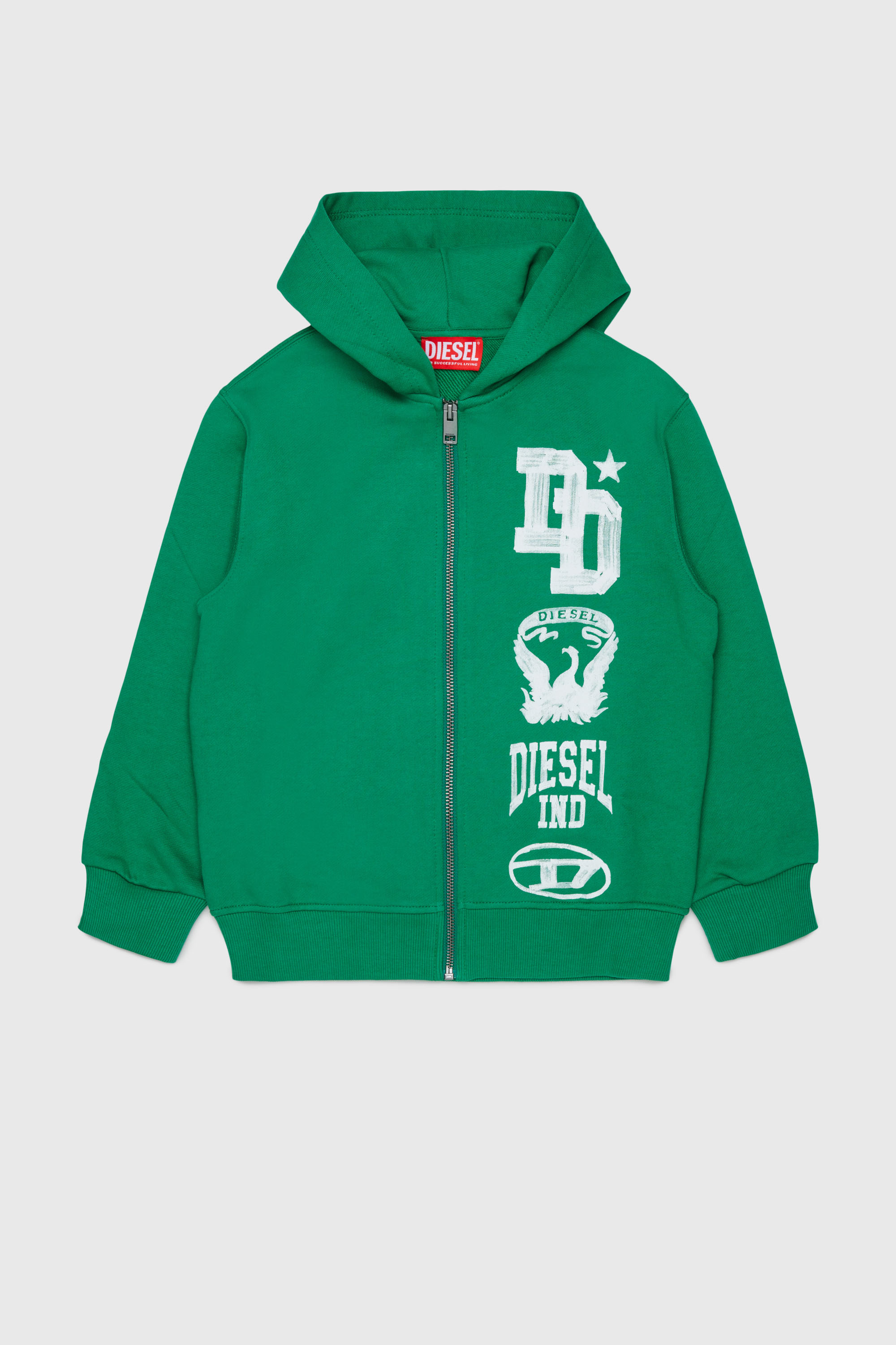 Diesel - SBANDHOOD OVER, Sweat &agrave; capuche zipp&eacute; avec logo effet peinture Homme in Vert - 1