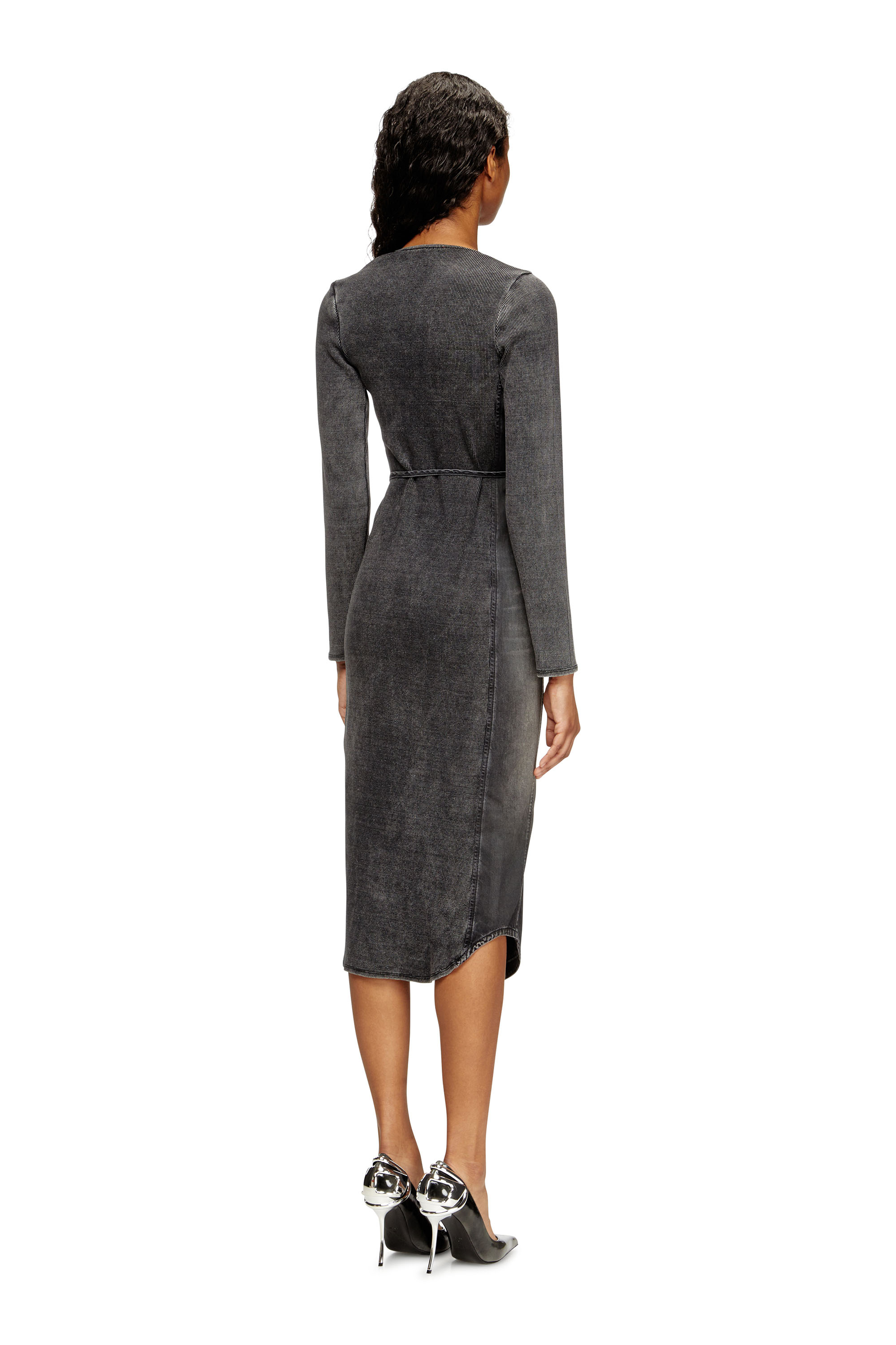 Diesel - DE-OLA-S, Robe midi en denim avec décolleté en V Femme in Noir - 3