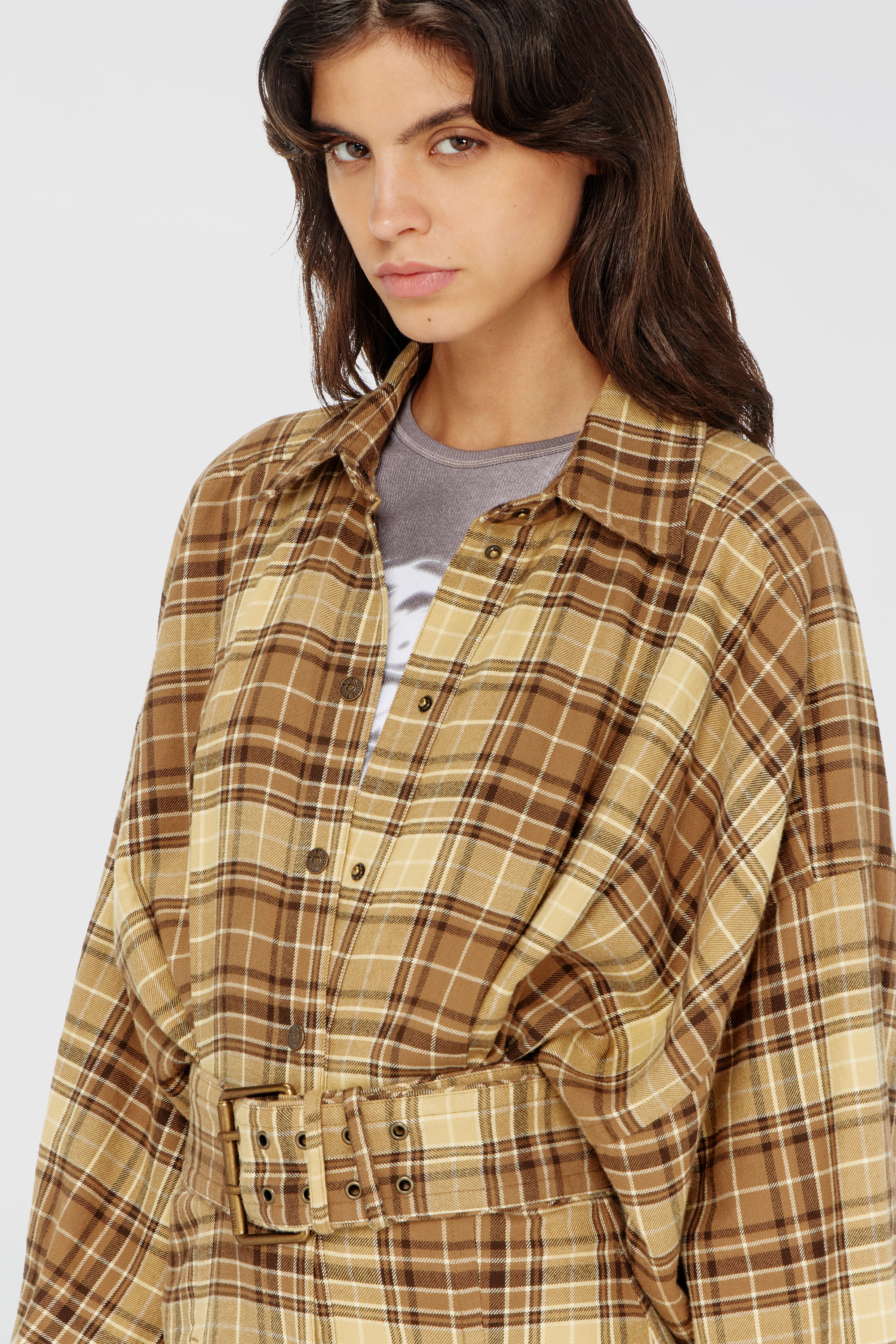 Diesel - D-EDALUS, Robe midi en flanelle &agrave; carreaux avec large ceinture Femme in Polychrome - 5