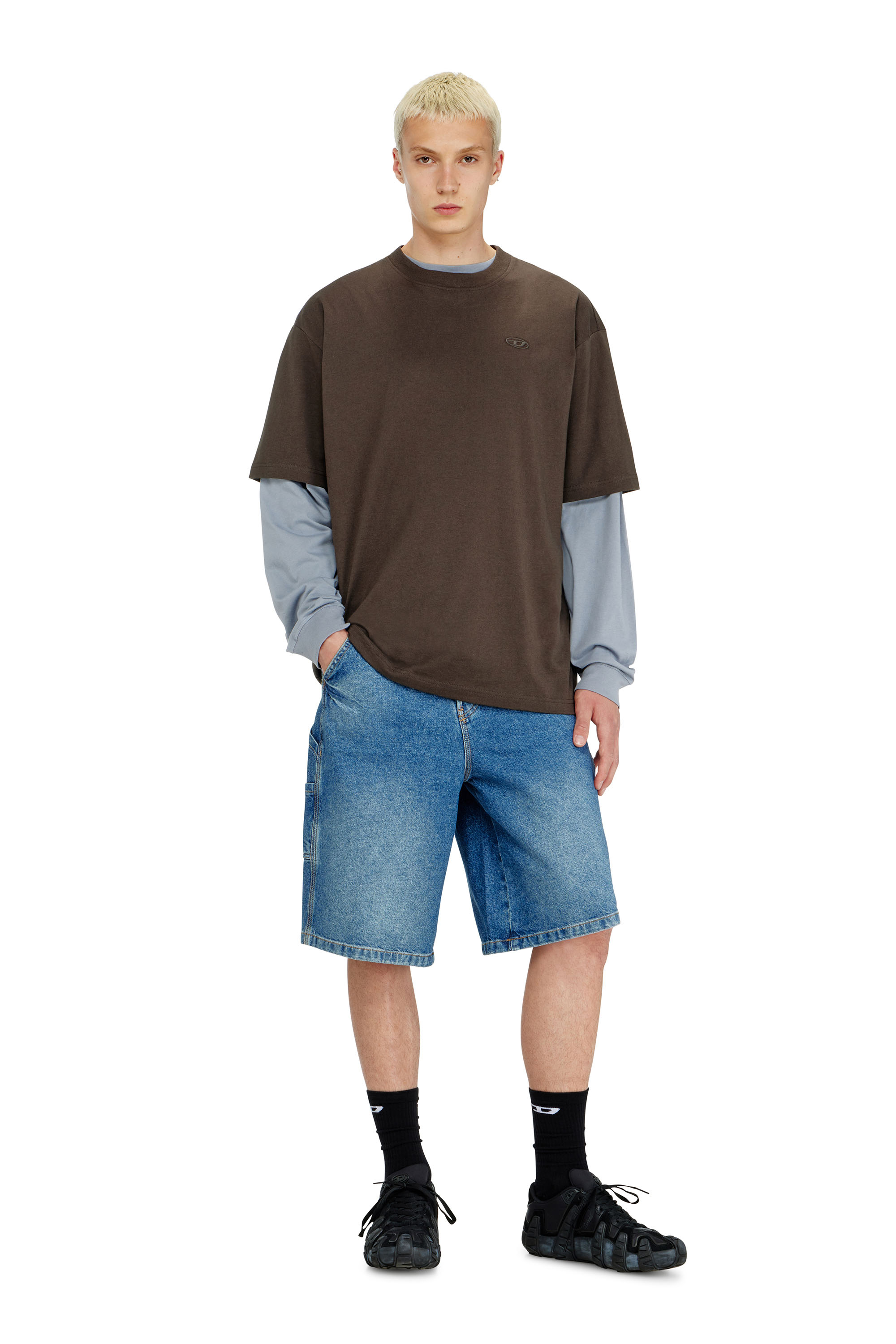 Diesel - T-BOGGY-MEGOVAL-D, T-shirt avec maxi oval D brod&eacute; Homme in Marron - 2