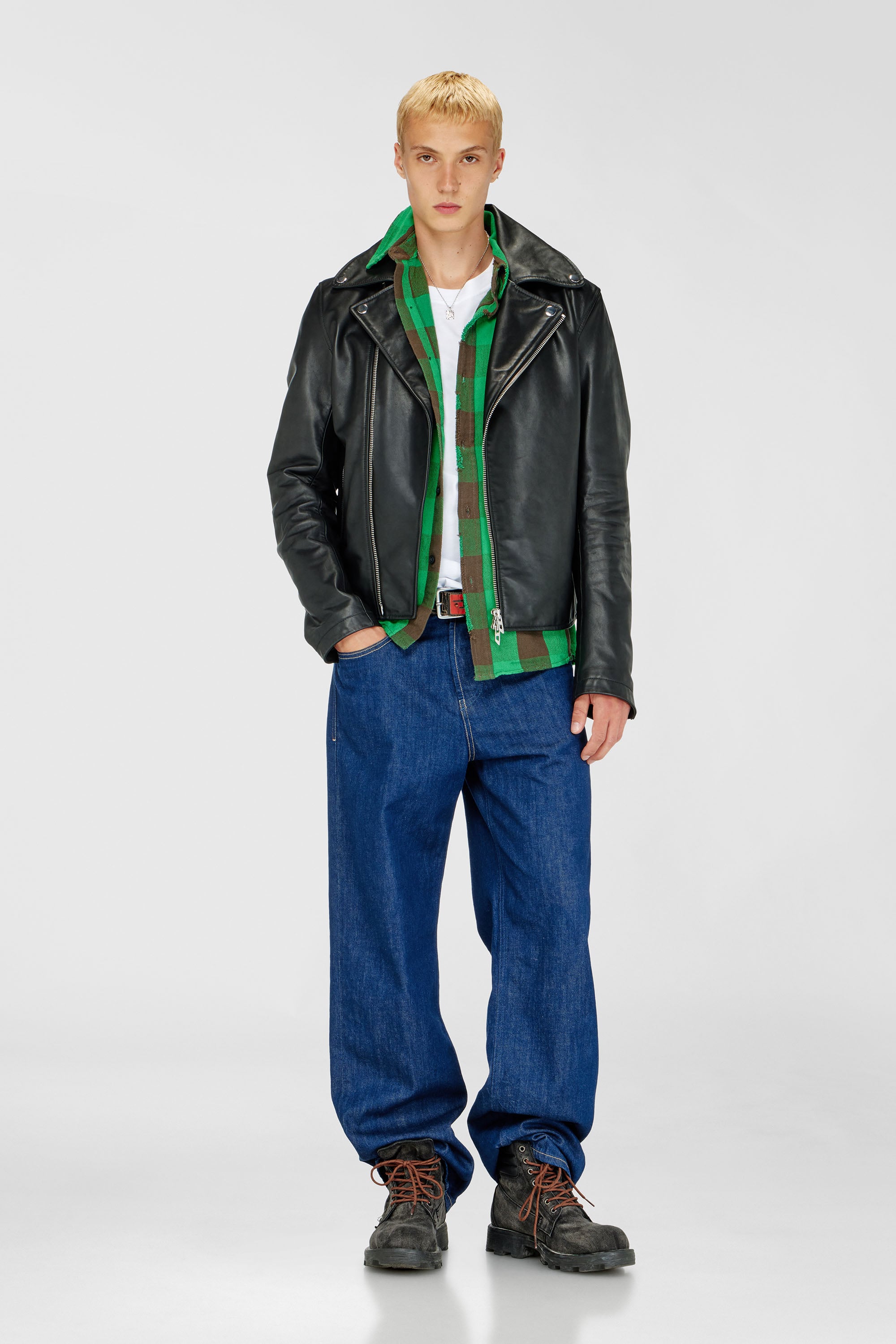 Diesel - L-EO-WRD, Veste de motard en cuir cir&eacute; Homme in Noir - 2