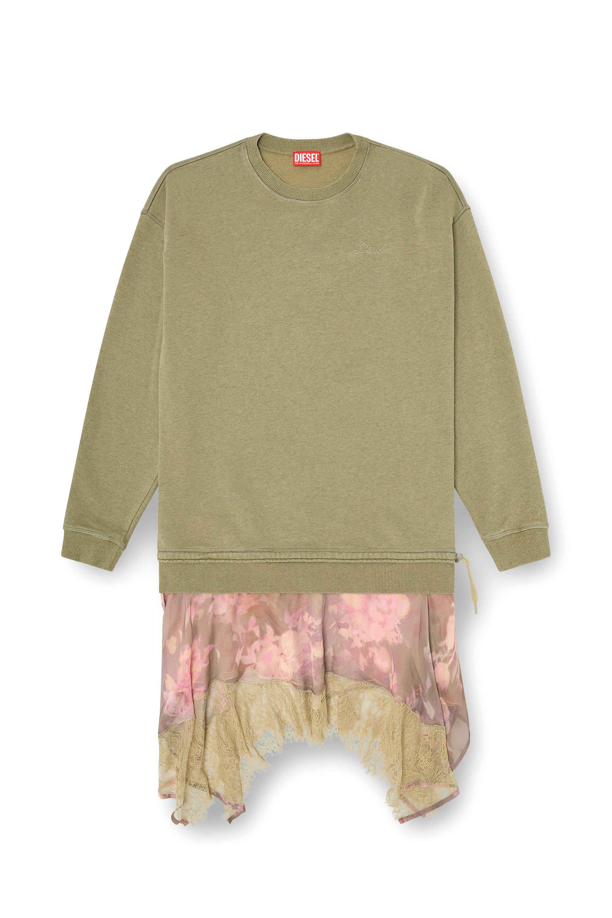 Diesel - D-ORELY, Robe sweat avec jupe &agrave; demi-longueur en chiffon et dentelle Femme in Polychrome - 2