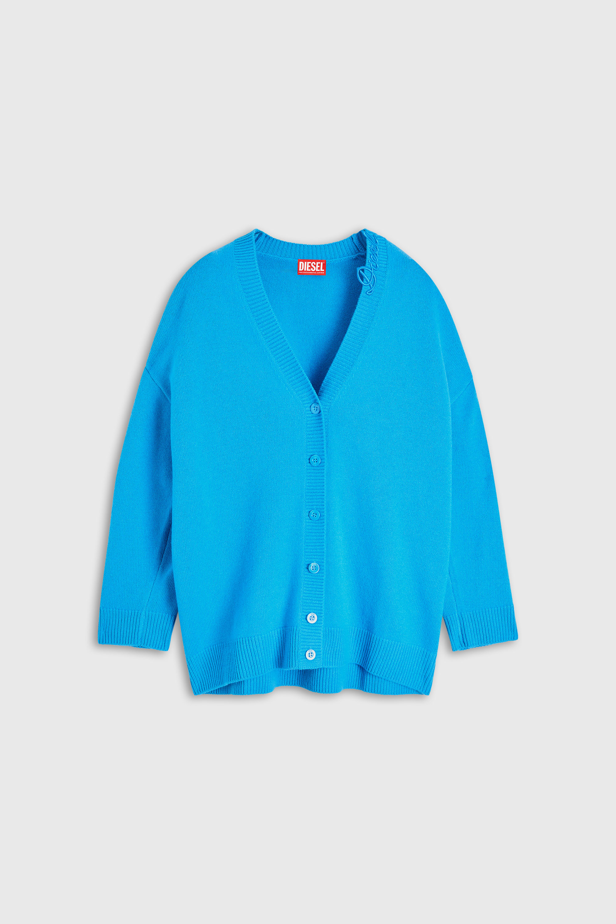 Diesel - M-IMIRA, Woman's Wool V-neck cardigan with neck logo in Azure - 2