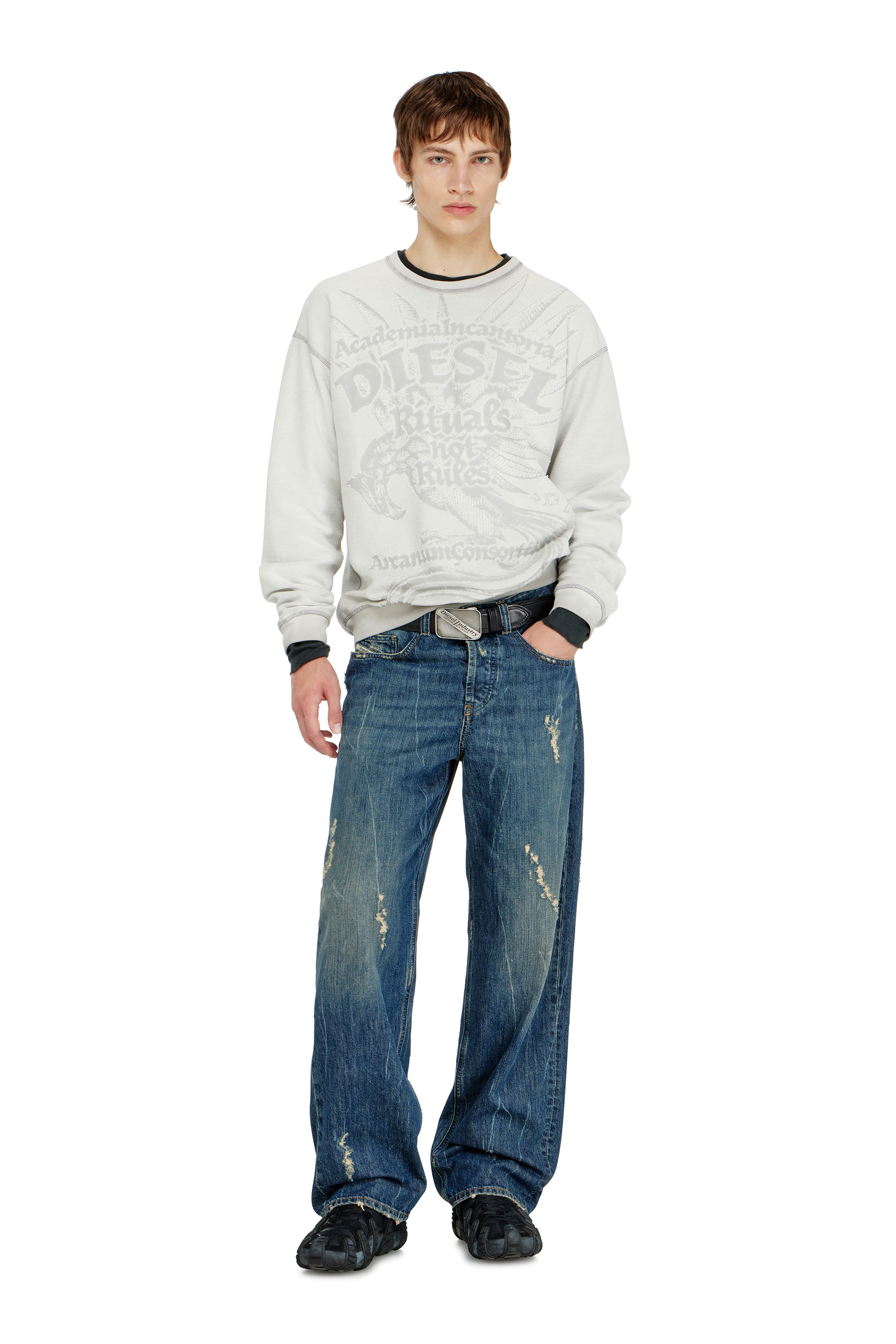 Diesel - S-ARON-RAW, Man's Sweatshirt with d&eacute;vor&eacute; print in null - 2