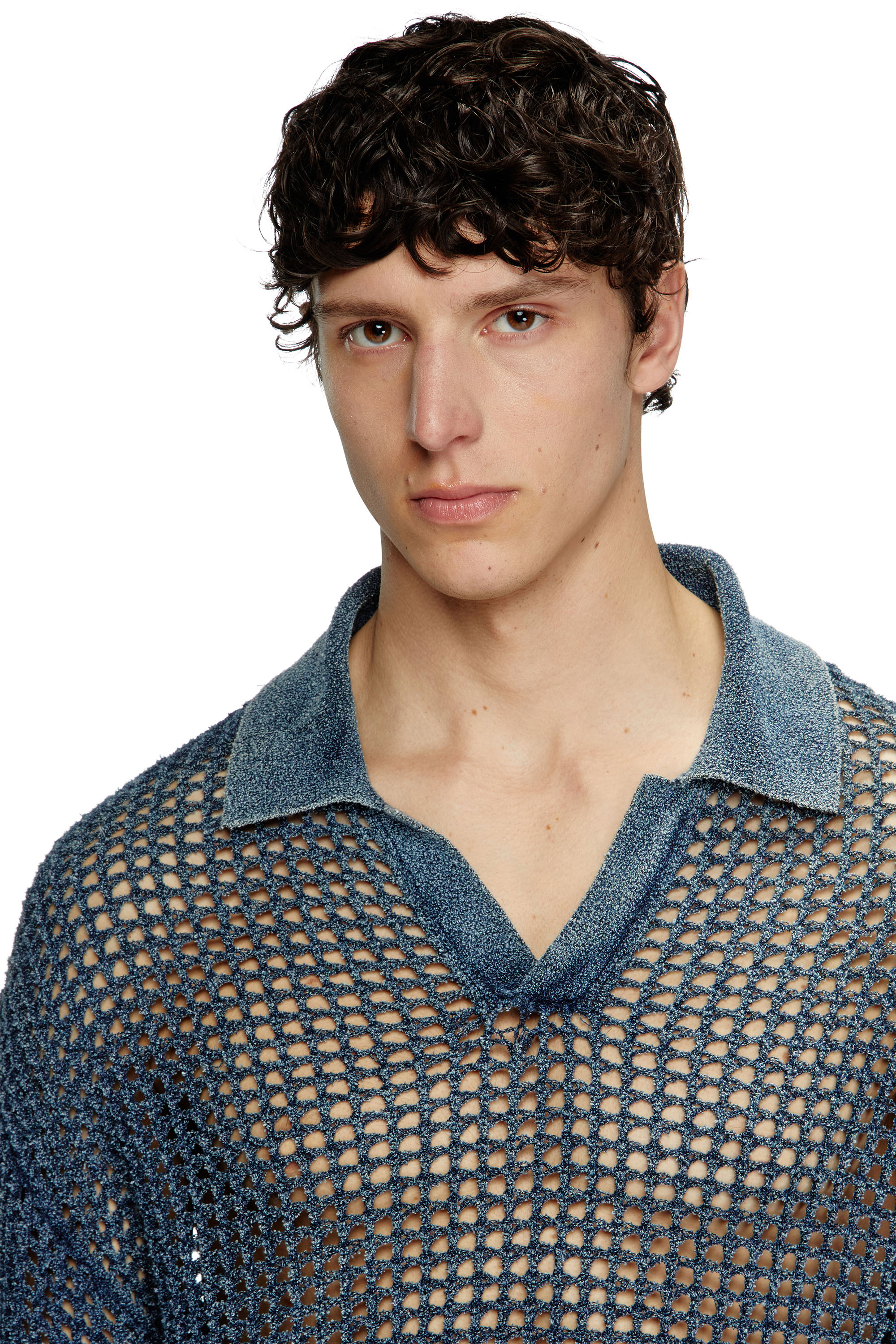 Diesel - K-SQUARED, Pull polo en tricot ouvert en fil de denim Homme in Bleu - 5