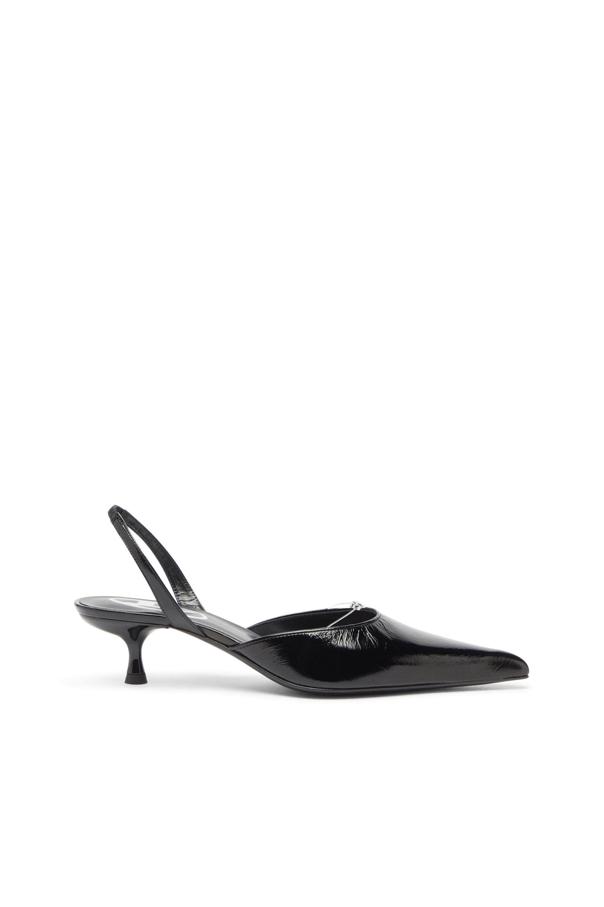 Diesel - D-JEWELS 40 D'OR, D-Ten&Half - Slingbacks en cuir avec bijou Oval D Femme in Noir - 1