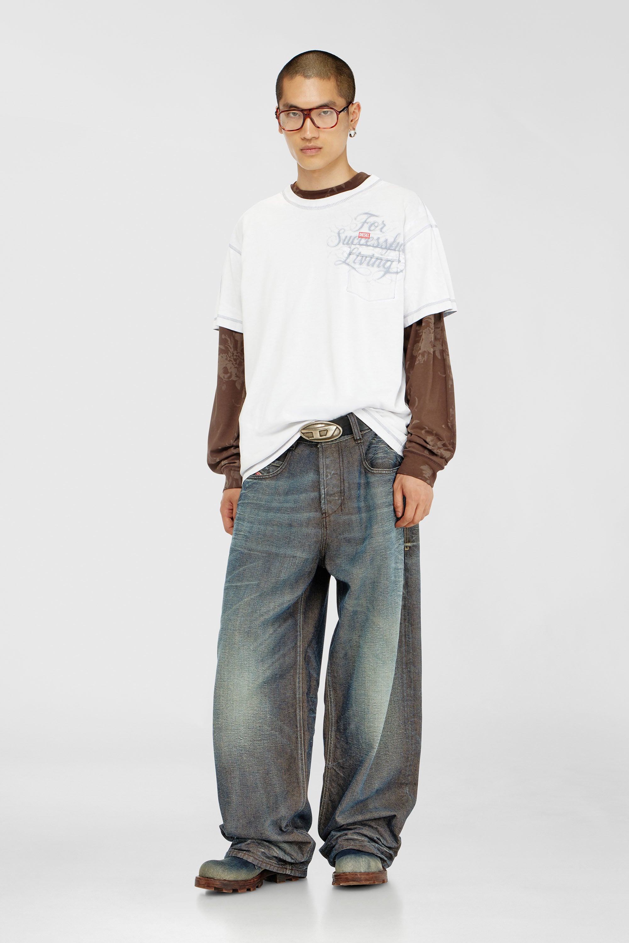 Diesel - T-NORM-POCKET-AA1, T-shirt avec poche poitrine et imprim&eacute; graphique Homme in Blanc - 2