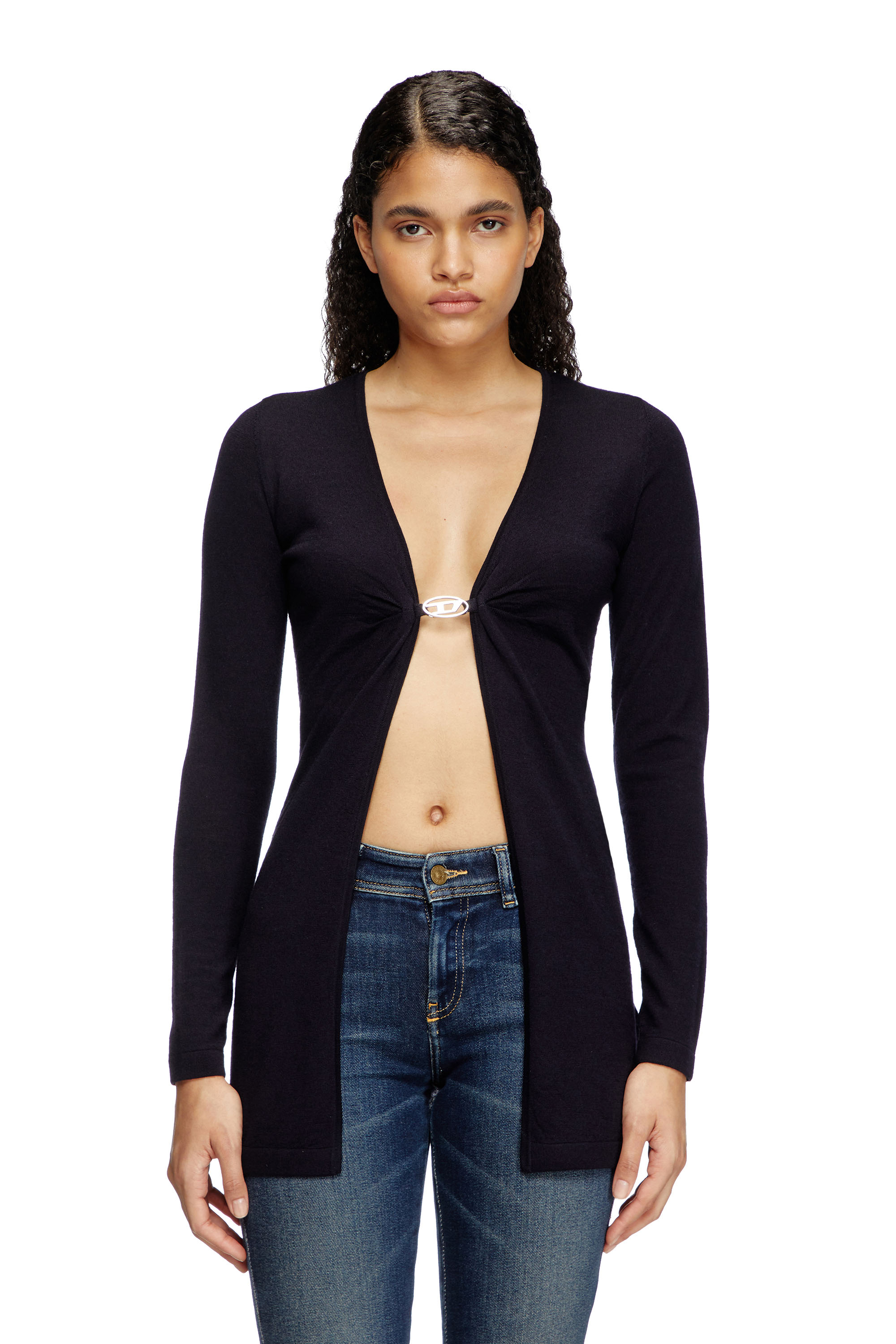 Diesel - M-PIERRY-LONG, Cardigan long en laine avec devant ouvert Femme in Bleu - 1