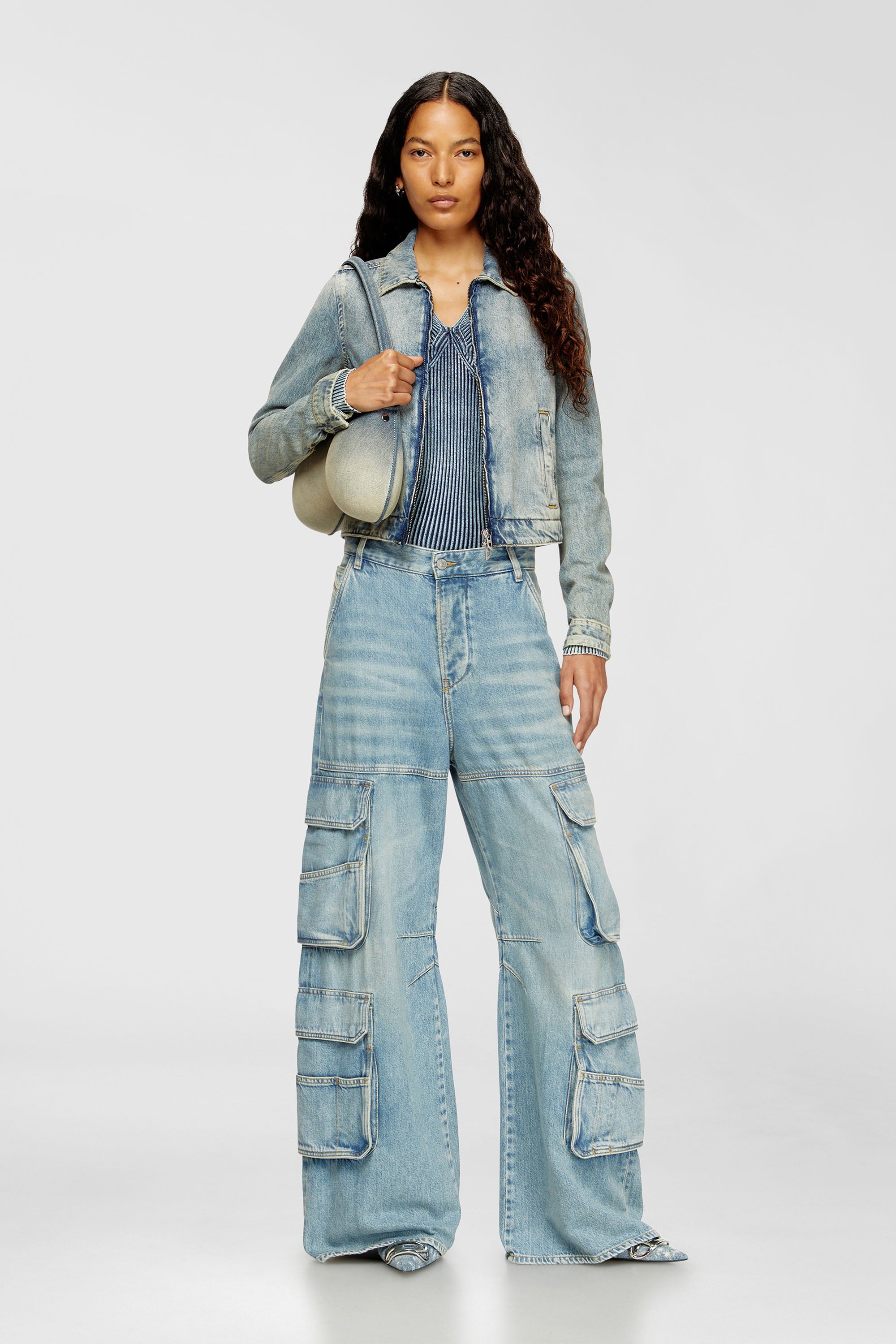 Diesel - DE-CORB, Woman's Jacket in dirt-effect fluid denim in Light Blue - 2